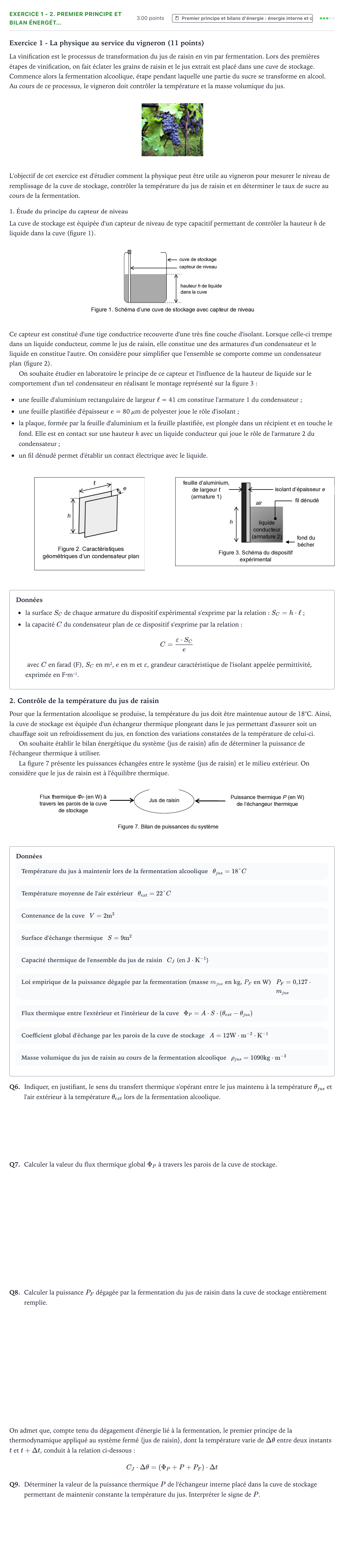 Énoncé: Exercice 1 - 2. Premier principe et bilan énergét… · Bac Physique-Chimie Métropole 1 remplacement 2025