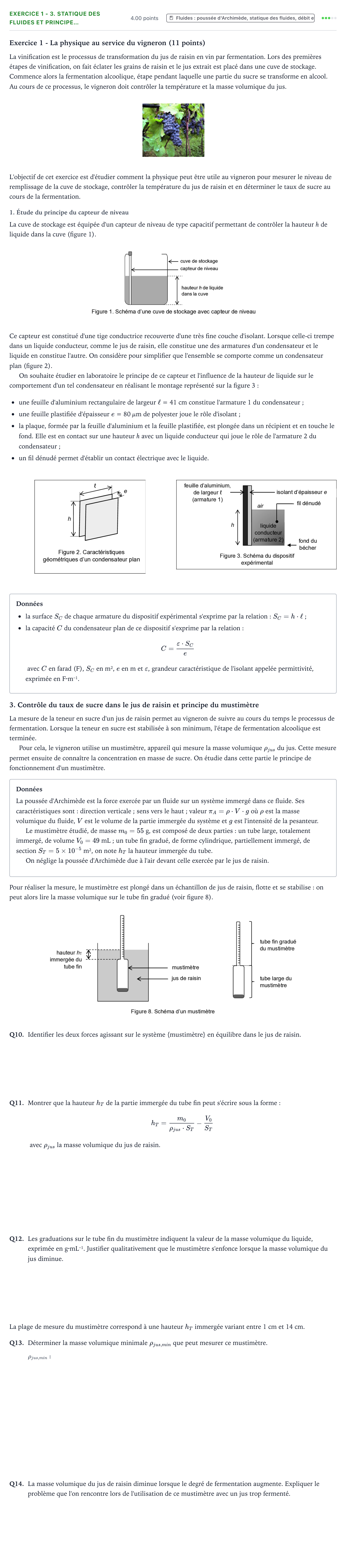 Énoncé: Exercice 1 - 3. Statique des fluides et principe… · Bac Physique-Chimie Métropole 1 remplacement 2025