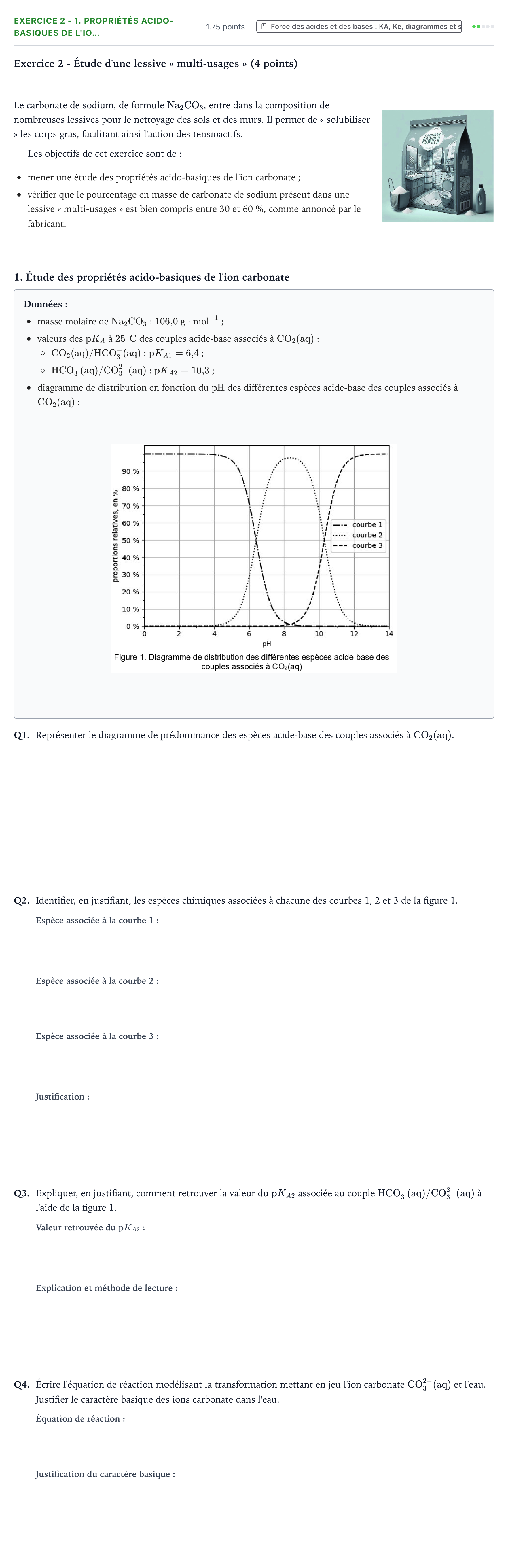 Énoncé: Exercice 2 - 1. Propriétés acido-basiques de l'io… · Bac Physique-Chimie Métropole 1 remplacement 2025