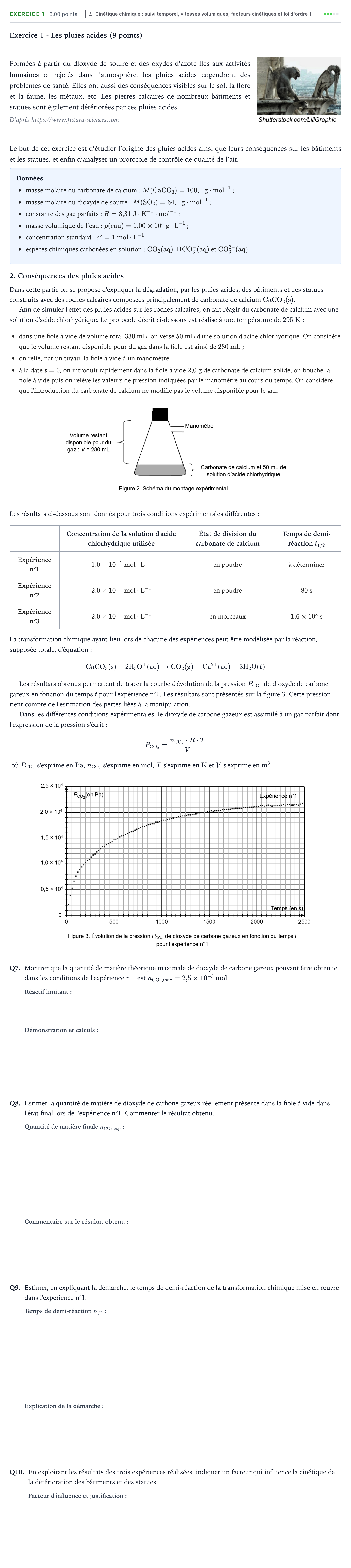 Énoncé: Exercice 1 - Cinétique chimique · Bac Physique-Chimie Métropole 2 remplacement 2025