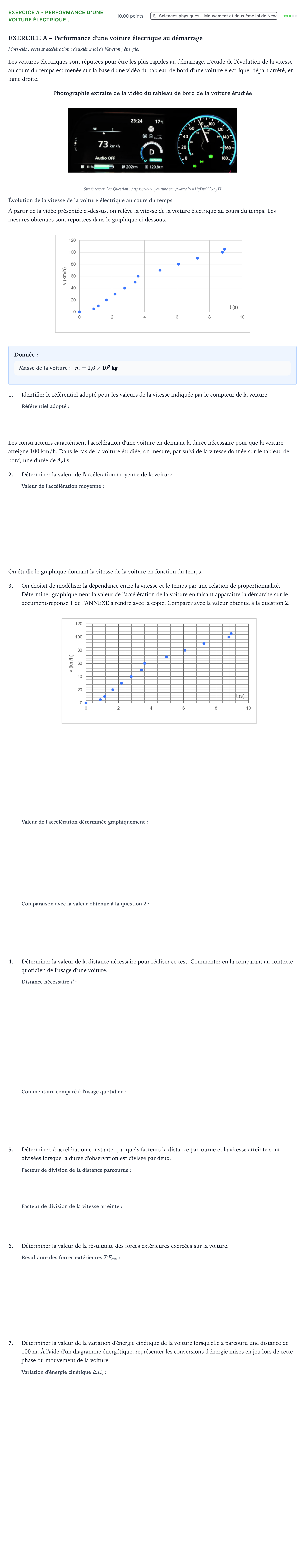 Énoncé: Exercice A - Performance d'une voiture électrique… · Bac Sciences de l'Ingénieur Métropole Candidat libre 2021 (sujet 1)