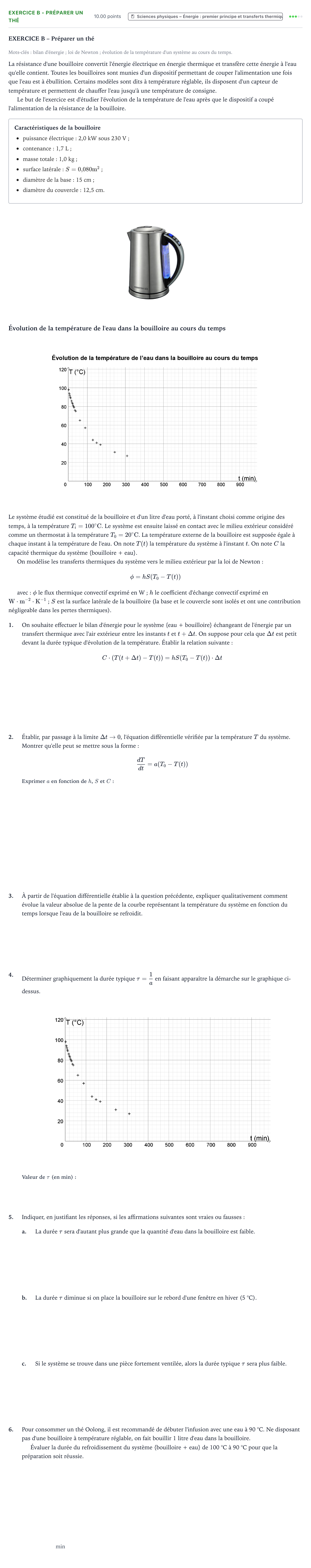 Énoncé: Exercice B - Préparer un thé · Bac Sciences de l'Ingénieur Métropole Candidat libre 2021 (sujet 1)