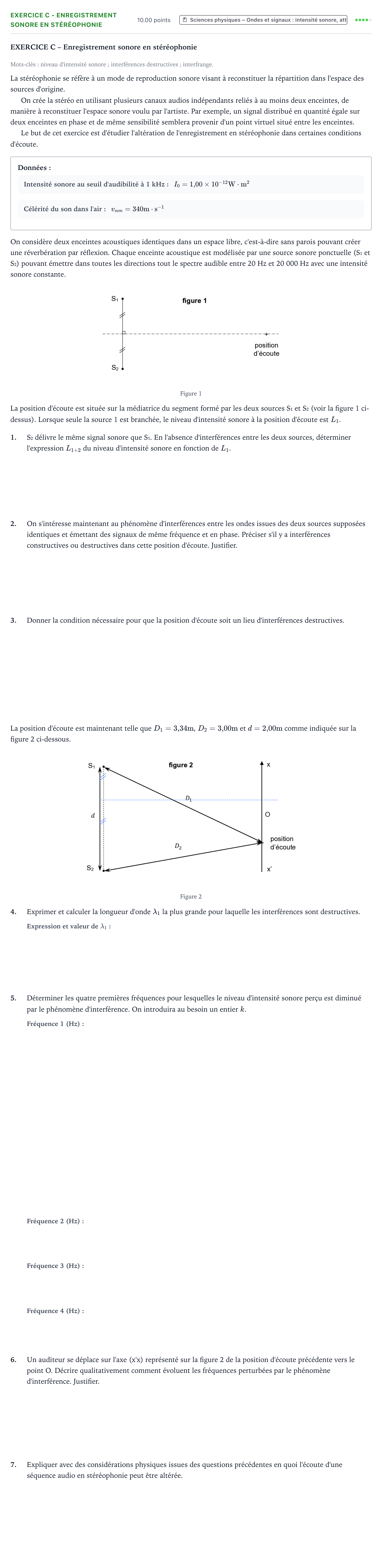 Énoncé: Exercice C - Enregistrement sonore en stéréophonie · Bac Sciences de l'Ingénieur Métropole Candidat libre 2021 (sujet 2)