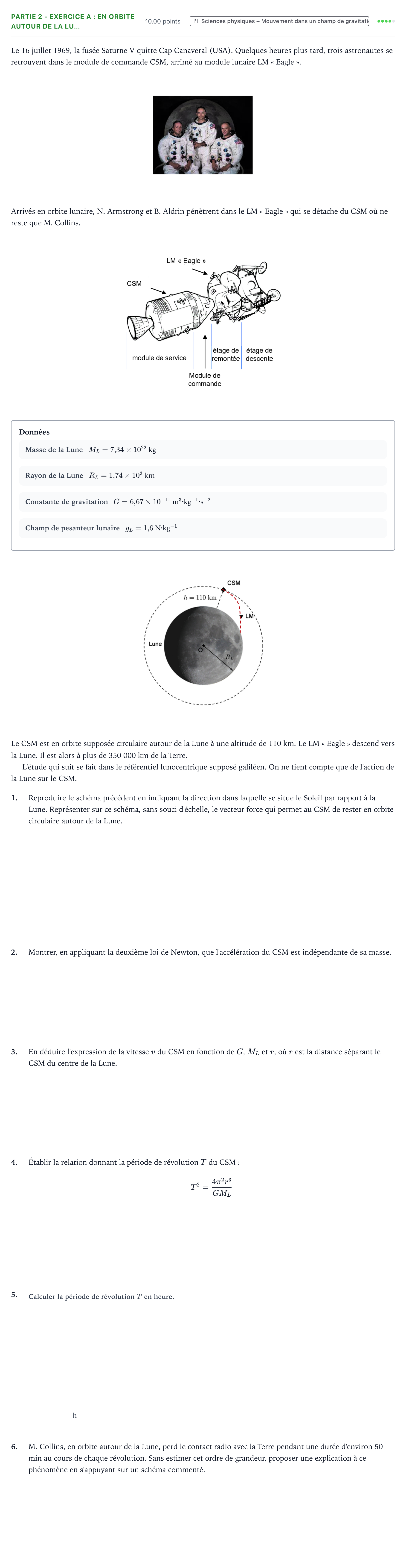 Énoncé: Partie 2 - Exercice A : En orbite autour de la Lu… · Bac Sciences de l'Ingénieur Métropole 2 remplacement 2021