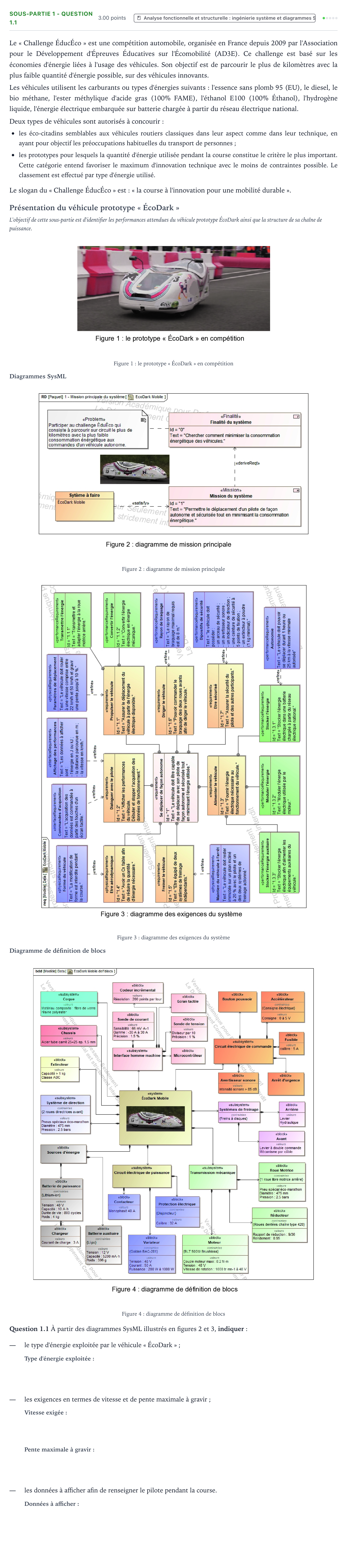 Énoncé: Exercice Sous-partie 1 - Question 1.1 · Bac Sciences de l'Ingénieur Métropole 2 remplacement 2021