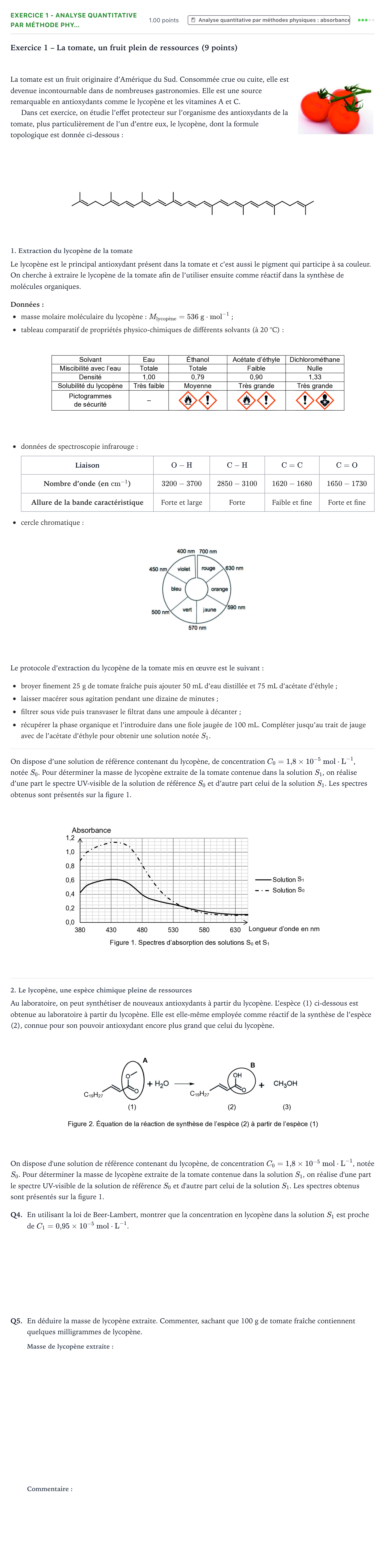 Énoncé: Exercice 1 - Analyse quantitative par méthode phy… · Bac Physique-Chimie Métropole Secours 2026 (sujet 2)