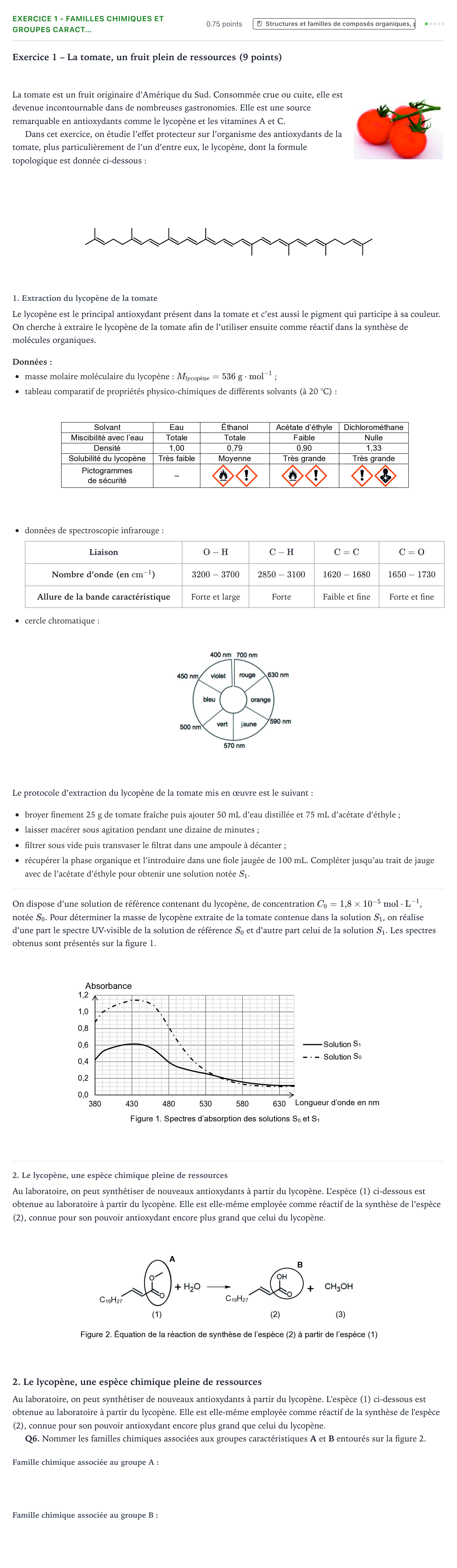 Énoncé: Exercice 1 - Familles chimiques et groupes caract… · Bac Physique-Chimie Métropole Secours 2026 (sujet 2)