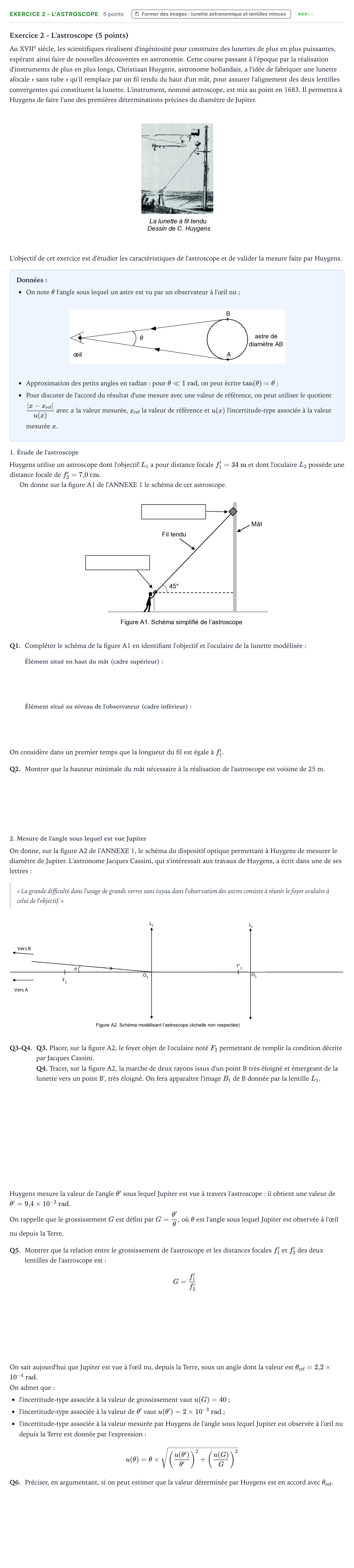 Énoncé: Exercice 2 - L'astroscope · Bac Physique-Chimie Métropole Secours 2026 (sujet 2)