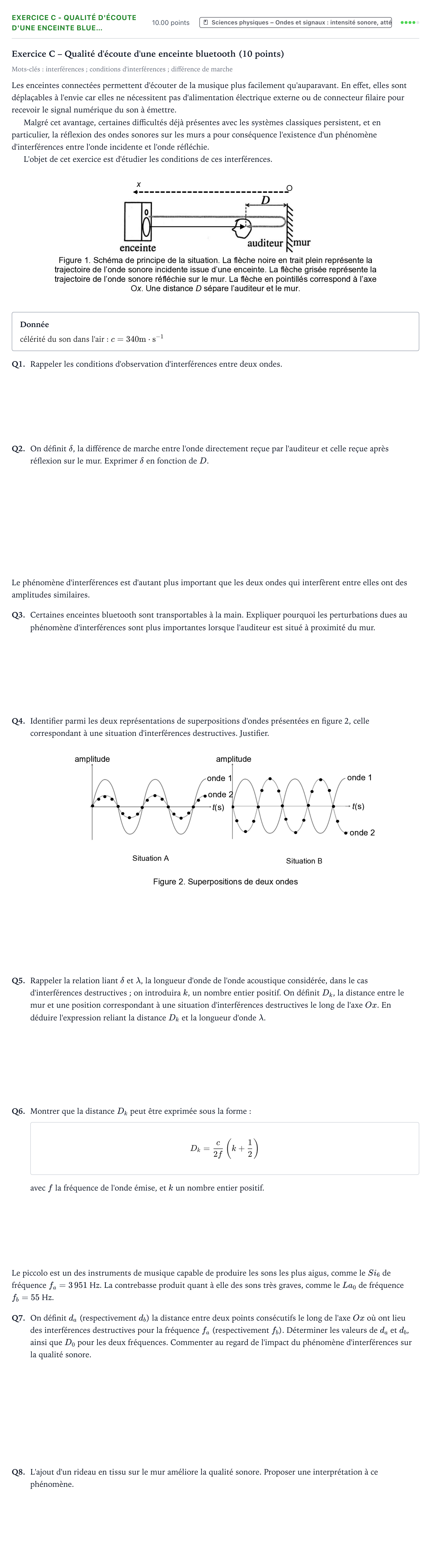 Énoncé: Exercice C - Qualité d'écoute d'une enceinte blue… · Bac Sciences de l'Ingénieur Métropole 1 remplacement 2022