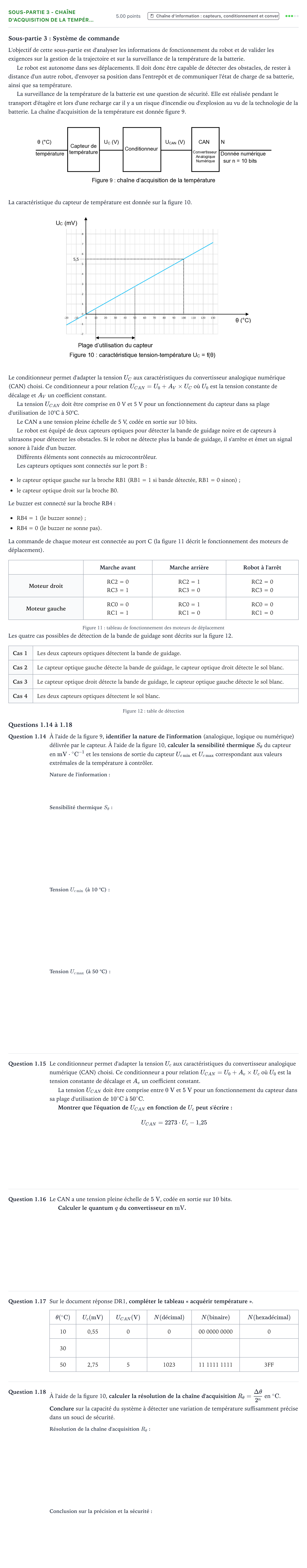 Énoncé: Exercice Sous-partie 3 - Chaîne d'acquisition de la tempér… · Bac Sciences de l'Ingénieur Métropole 1 remplacement 2024