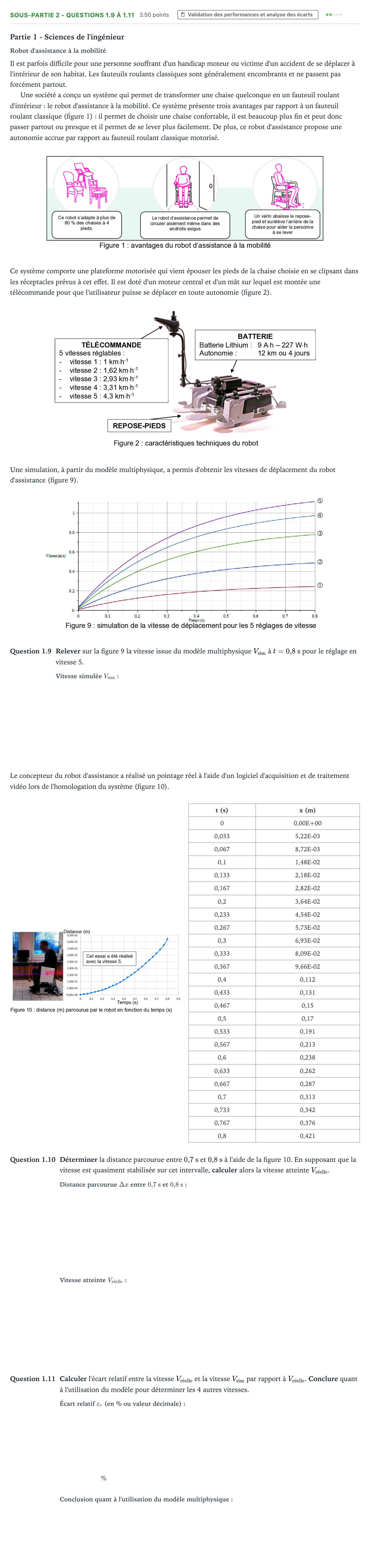 Énoncé: Exercice Sous-partie 2 - Questions 1.9 à 1.11 · Bac Sciences de l'Ingénieur Métropole 1 remplacement 2025