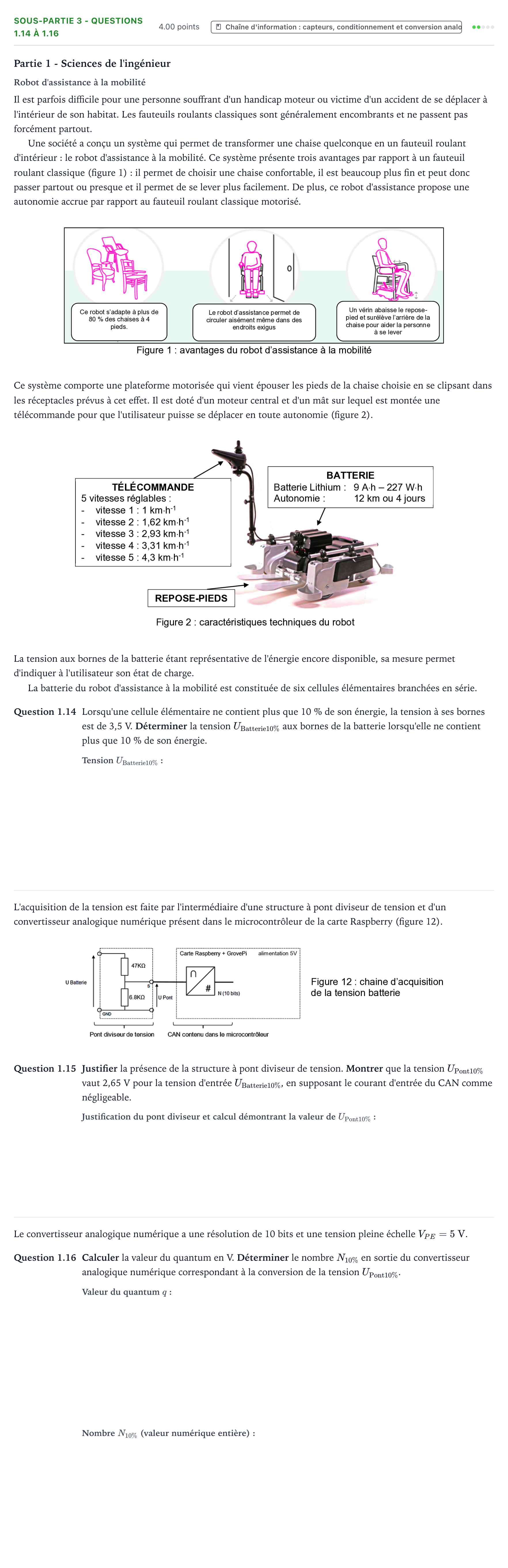 Énoncé: Exercice Sous-partie 3 - Questions 1.14 à 1.16 · Bac Sciences de l'Ingénieur Métropole 1 remplacement 2025
