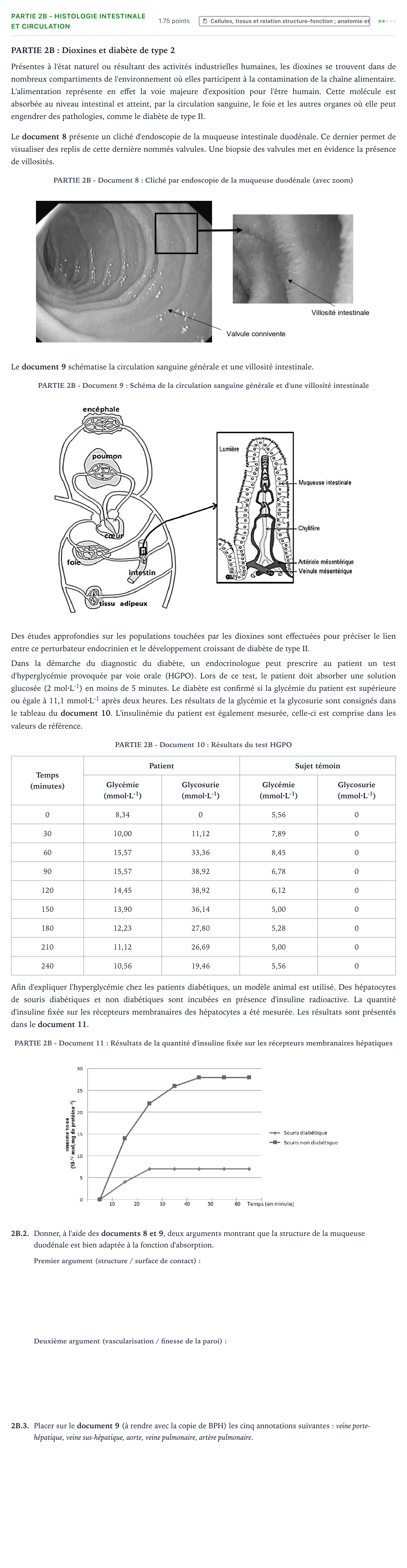 Énoncé: Partie 2B - Histologie intestinale et circulation · Bac ST2S Chimie, Biologie et Physiopathologie Humaines Métropole Candidat libre 2021