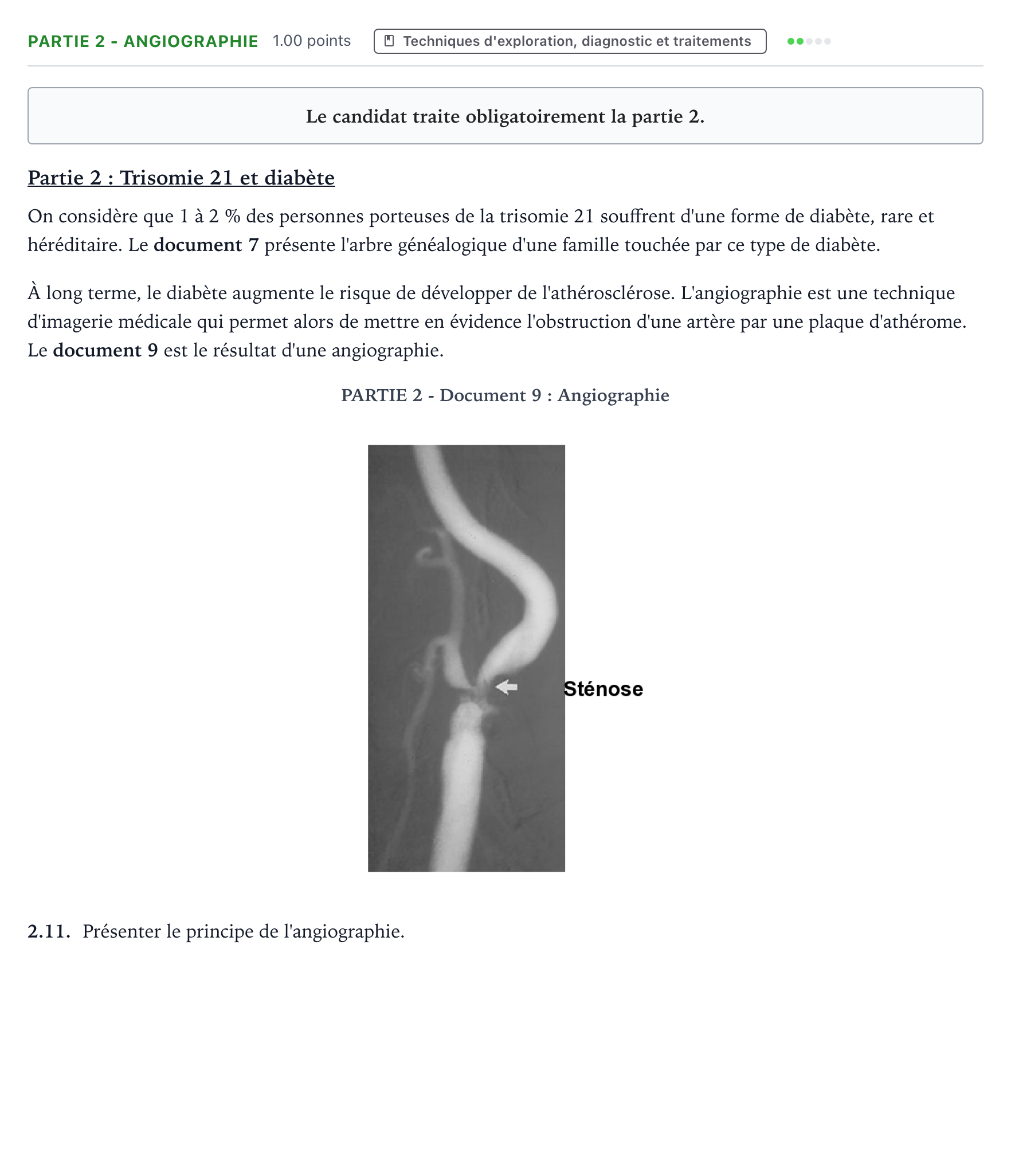 Énoncé: Partie 2 - Angiographie · Bac ST2S Chimie, Biologie et Physiopathologie Humaines Métropole remplacement 2021