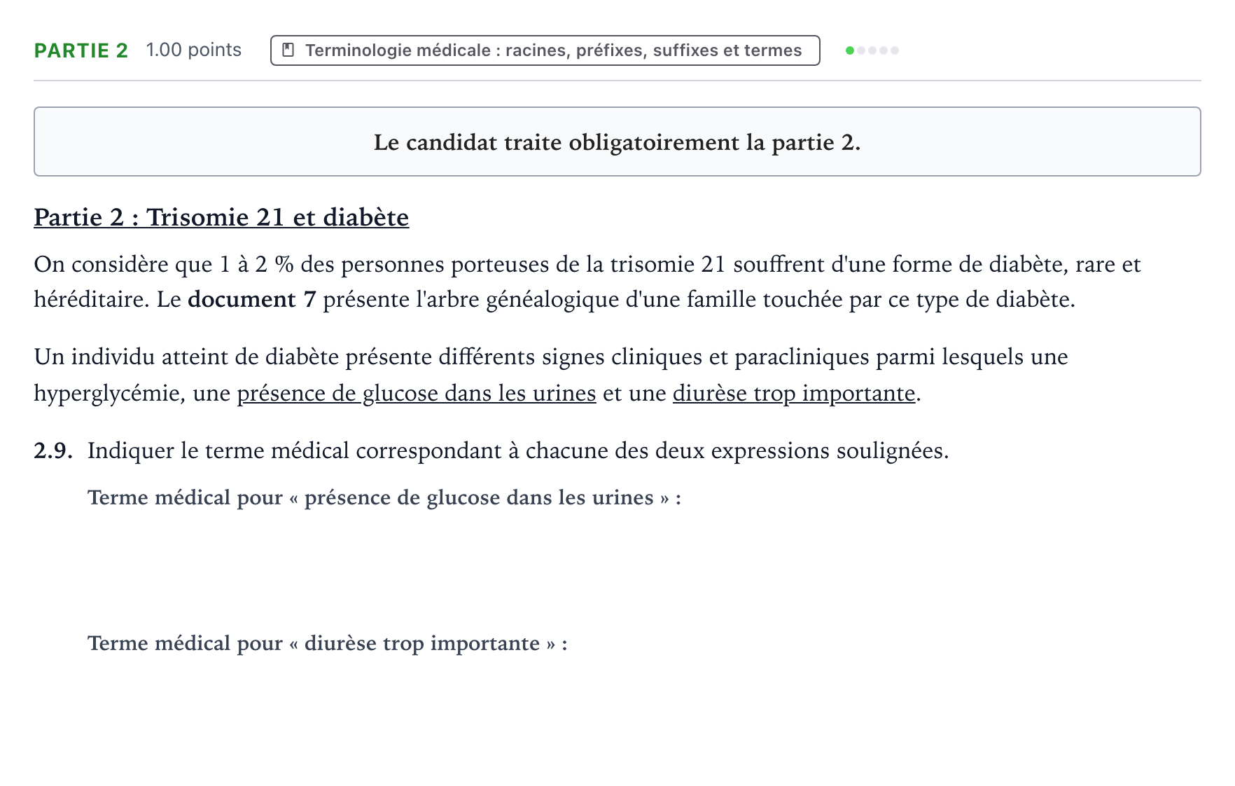 Énoncé: Partie 2 - Terminologie médicale · Bac ST2S Chimie, Biologie et Physiopathologie Humaines Métropole remplacement 2021