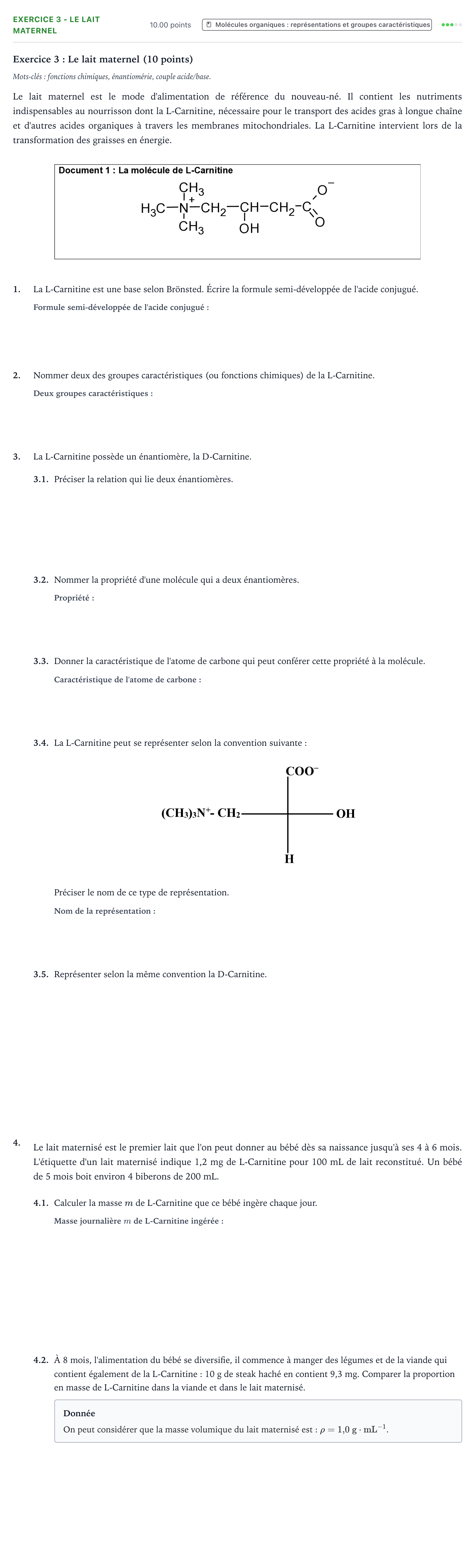 Énoncé: Exercice 3 - Le lait maternel · Bac ST2S Chimie, Biologie et Physiopathologie Humaines Métropole remplacement 2021