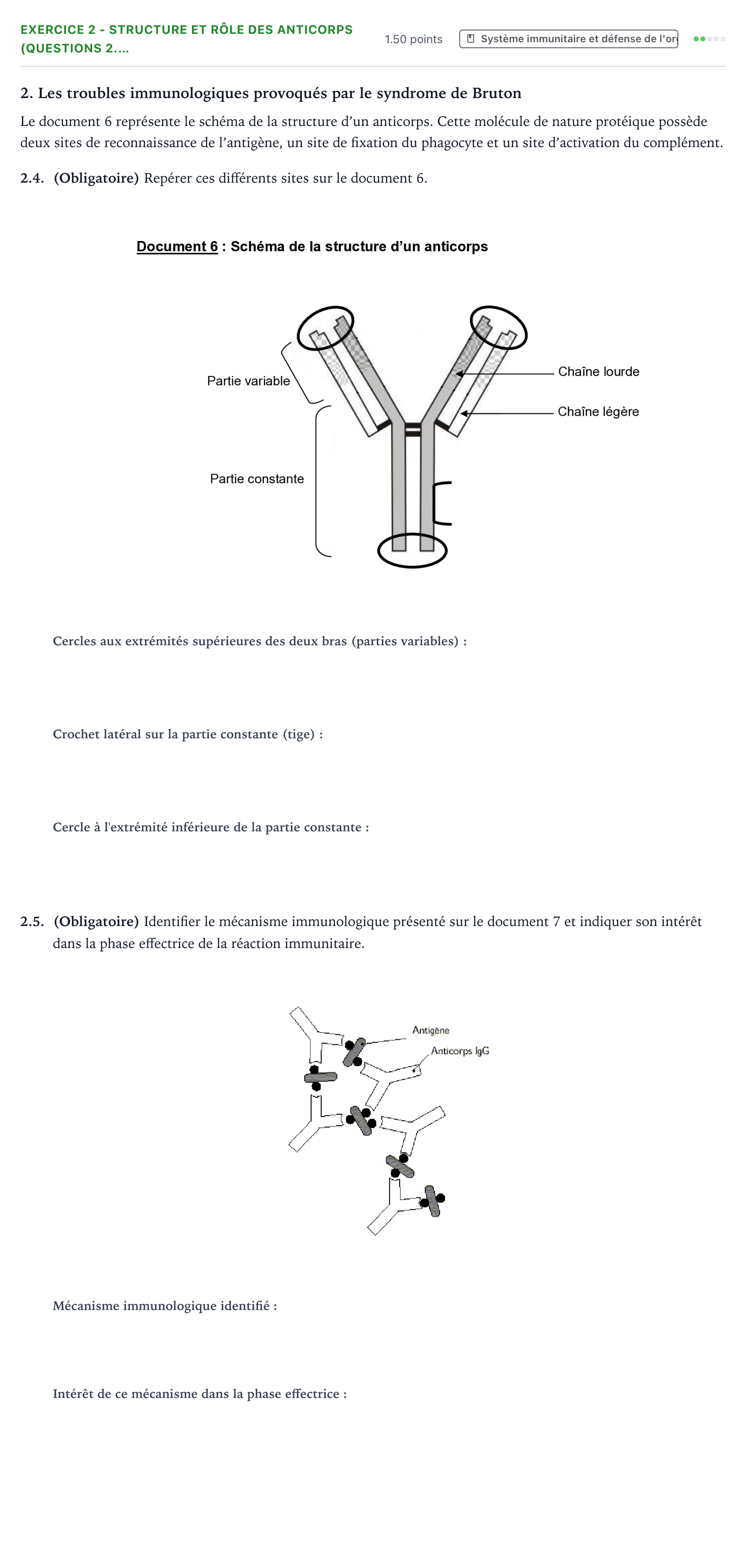 Énoncé: Exercice 2 - Structure et rôle des anticorps (questions 2.… · Bac ST2S Chimie, Biologie et Physiopathologie Humaines Métropole remplacement 2022