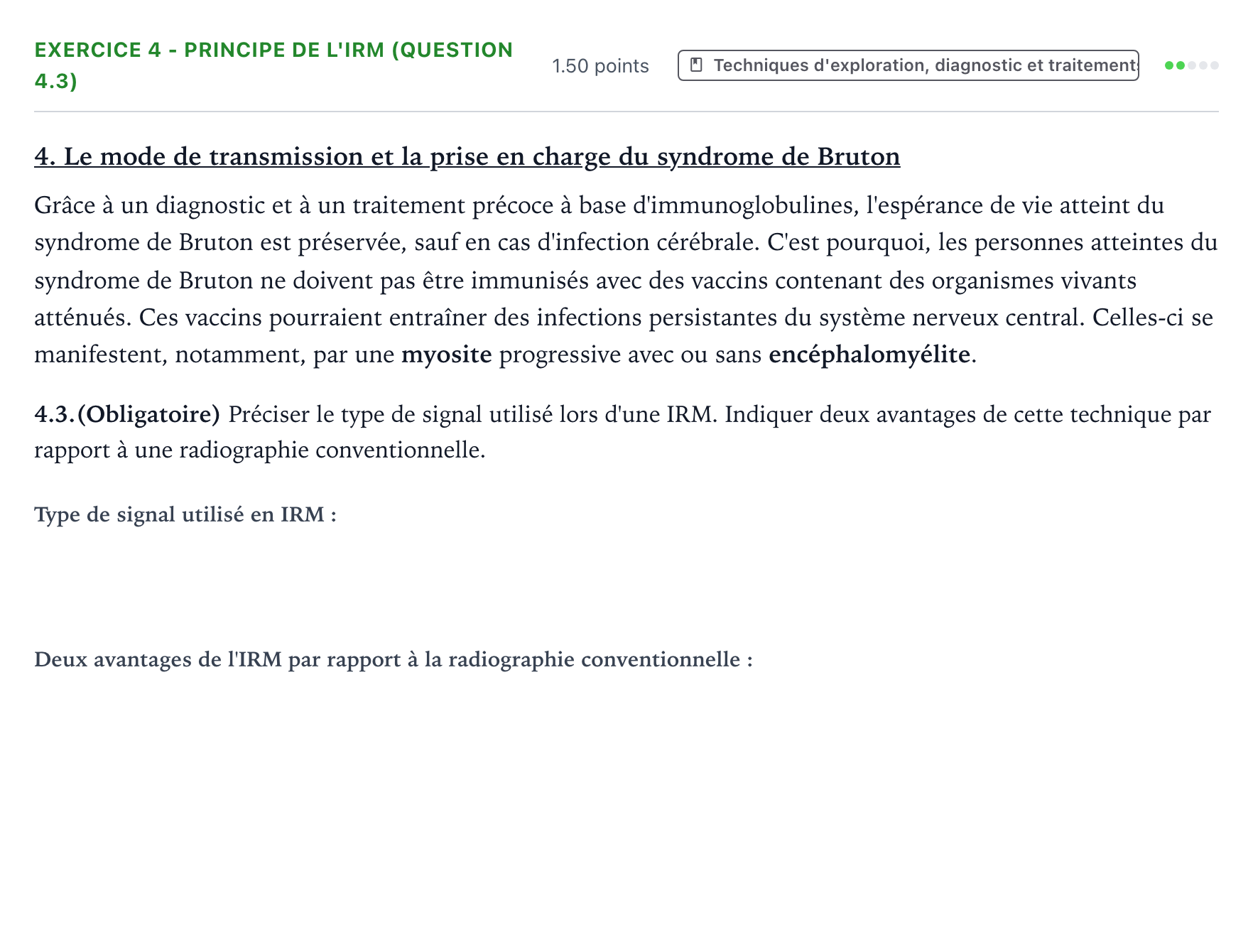 Énoncé: Exercice 4 - Principe de l'IRM (question 4.3) · Bac ST2S Chimie, Biologie et Physiopathologie Humaines Métropole remplacement 2022