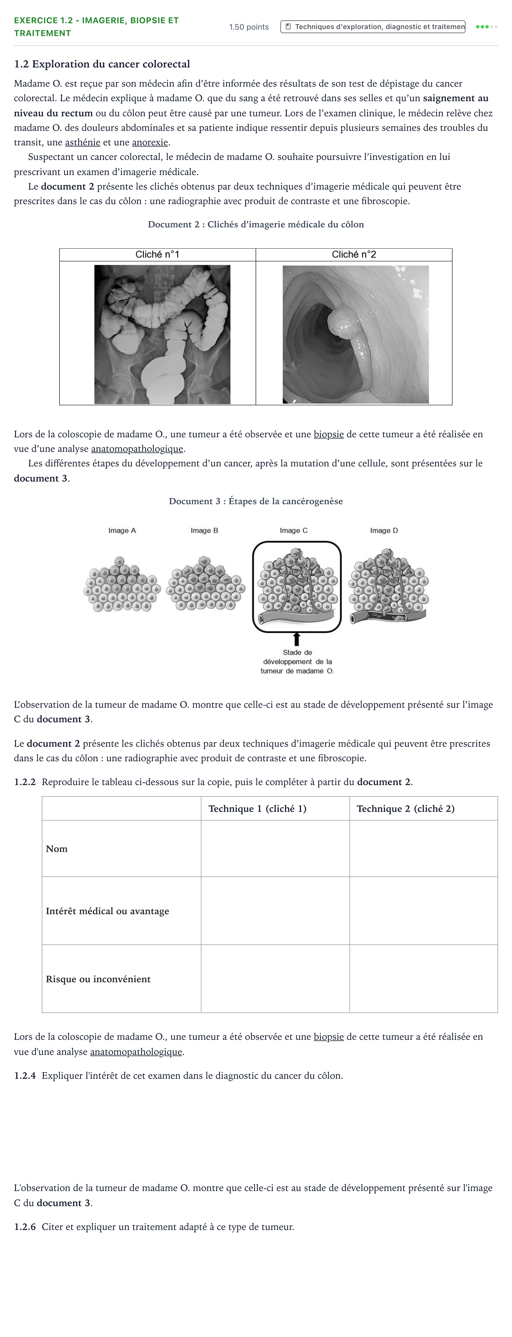 Énoncé: Exercice 1.2 - Imagerie, biopsie et traitement · Bac ST2S Chimie, Biologie et Physiopathologie Humaines Métropole remplacement 2024