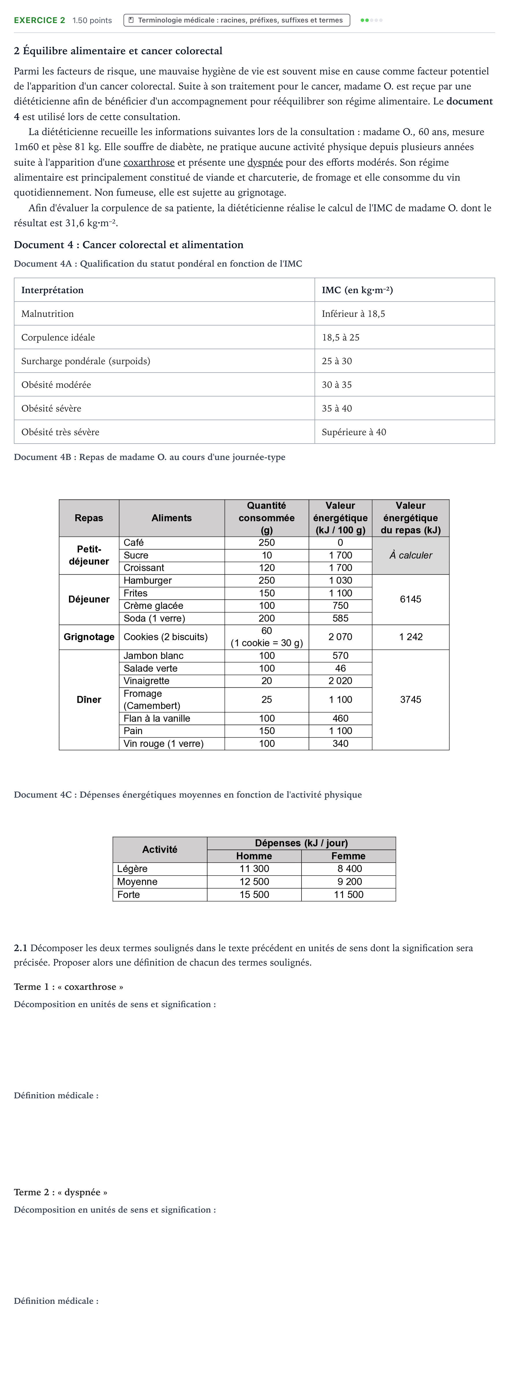 Énoncé: Exercice 2 - Terminologie médicale · Bac ST2S Chimie, Biologie et Physiopathologie Humaines Métropole remplacement 2024