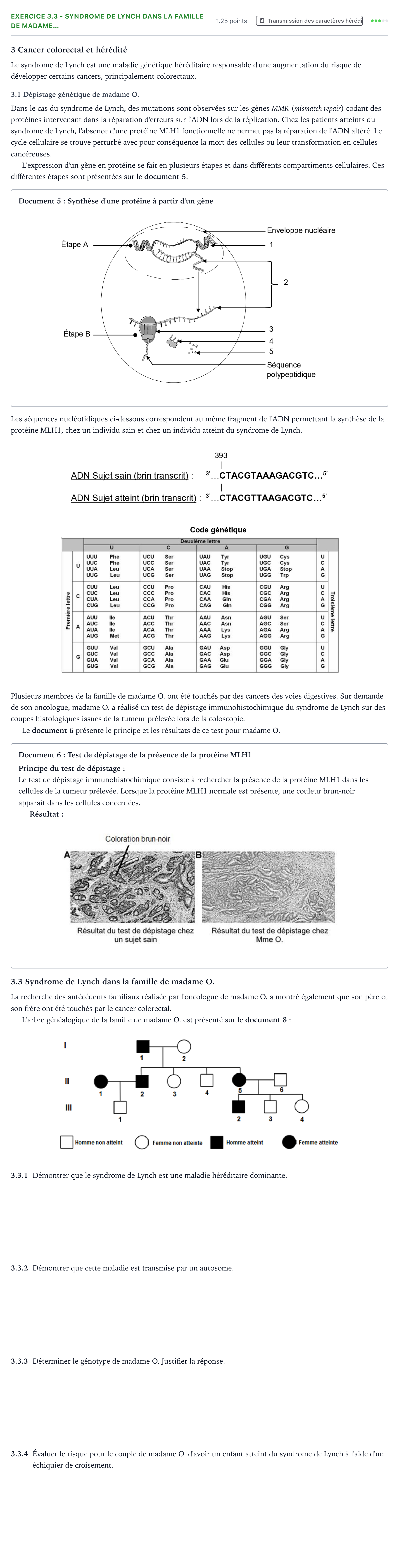 Énoncé: Exercice 3.3 - Syndrome de Lynch dans la famille de madame… · Bac ST2S Chimie, Biologie et Physiopathologie Humaines Métropole remplacement 2024