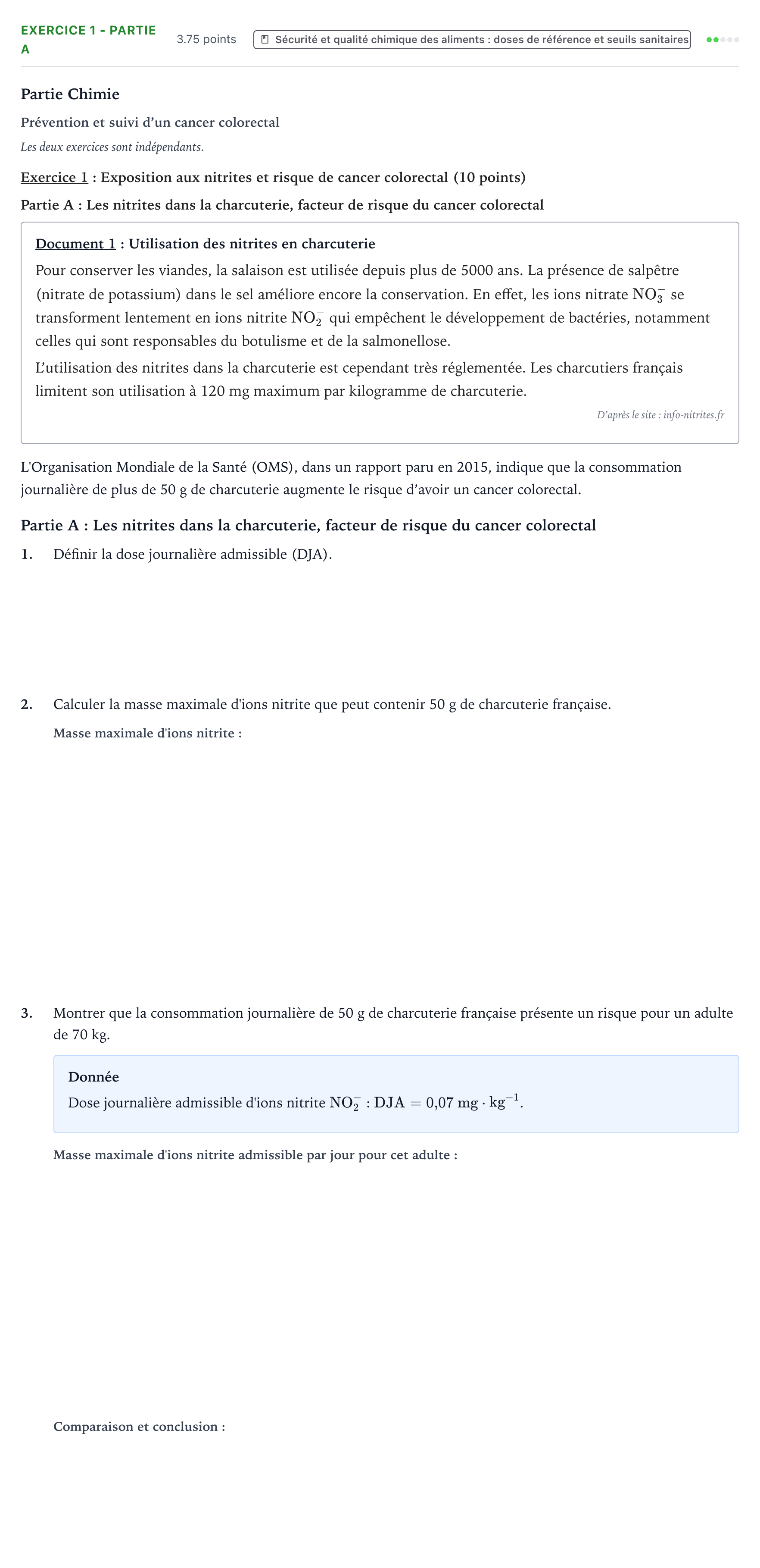 Énoncé: Exercice 1 - Partie A · Bac ST2S Chimie, Biologie et Physiopathologie Humaines Métropole remplacement 2024