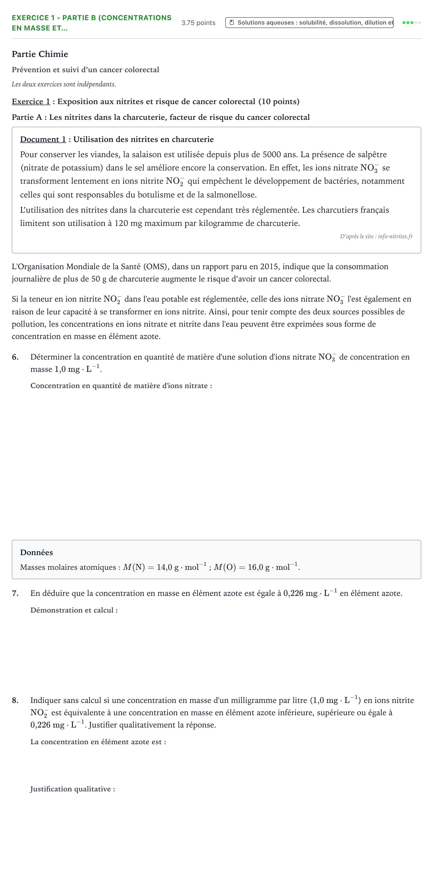 Énoncé: Exercice 1 - Partie B (Concentrations en masse et… · Bac ST2S Chimie, Biologie et Physiopathologie Humaines Métropole remplacement 2024
