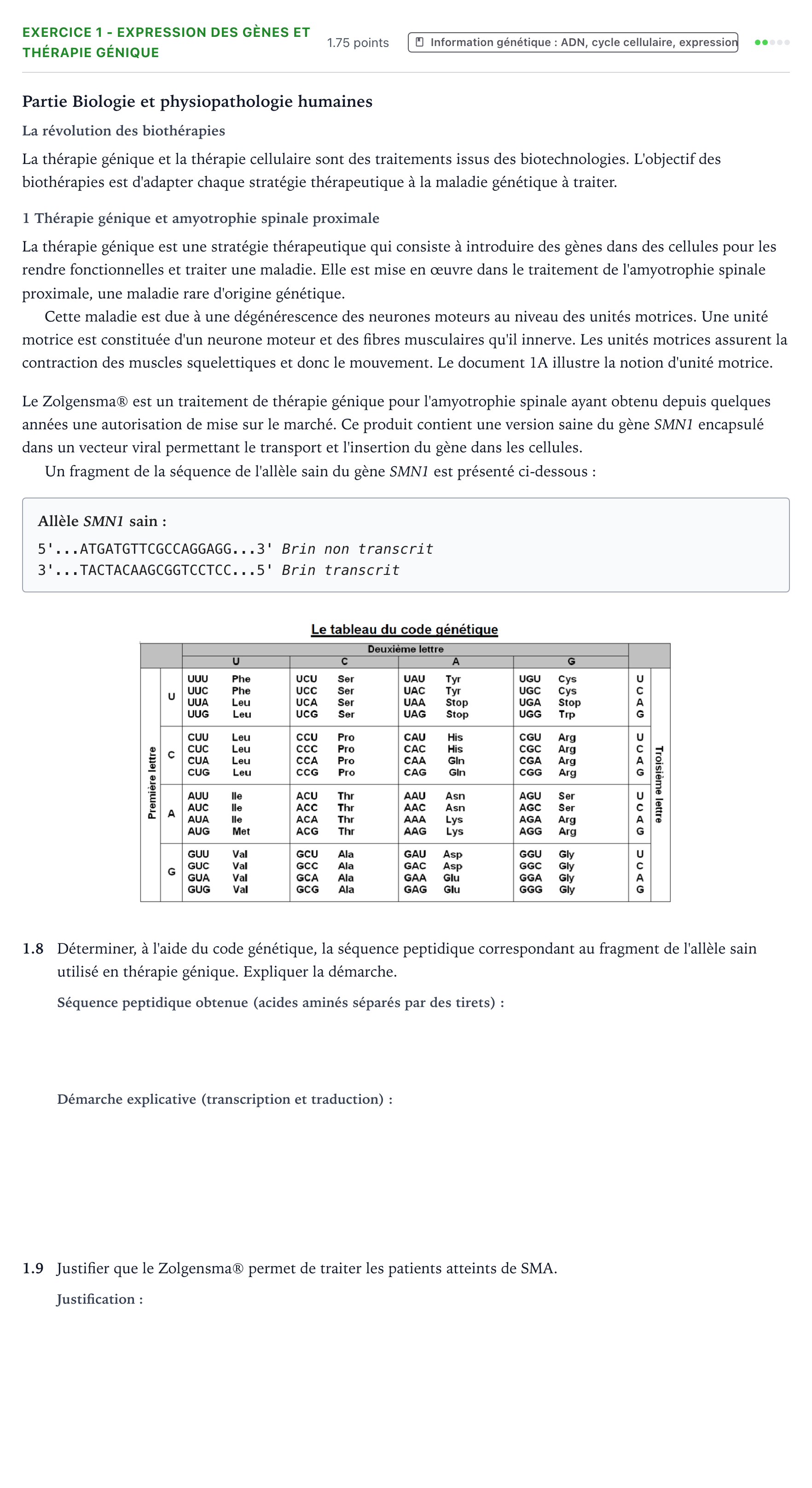 Énoncé: Exercice 1 - Expression des gènes et thérapie génique · Bac ST2S Chimie, Biologie et Physiopathologie Humaines Métropole remplacement 2025