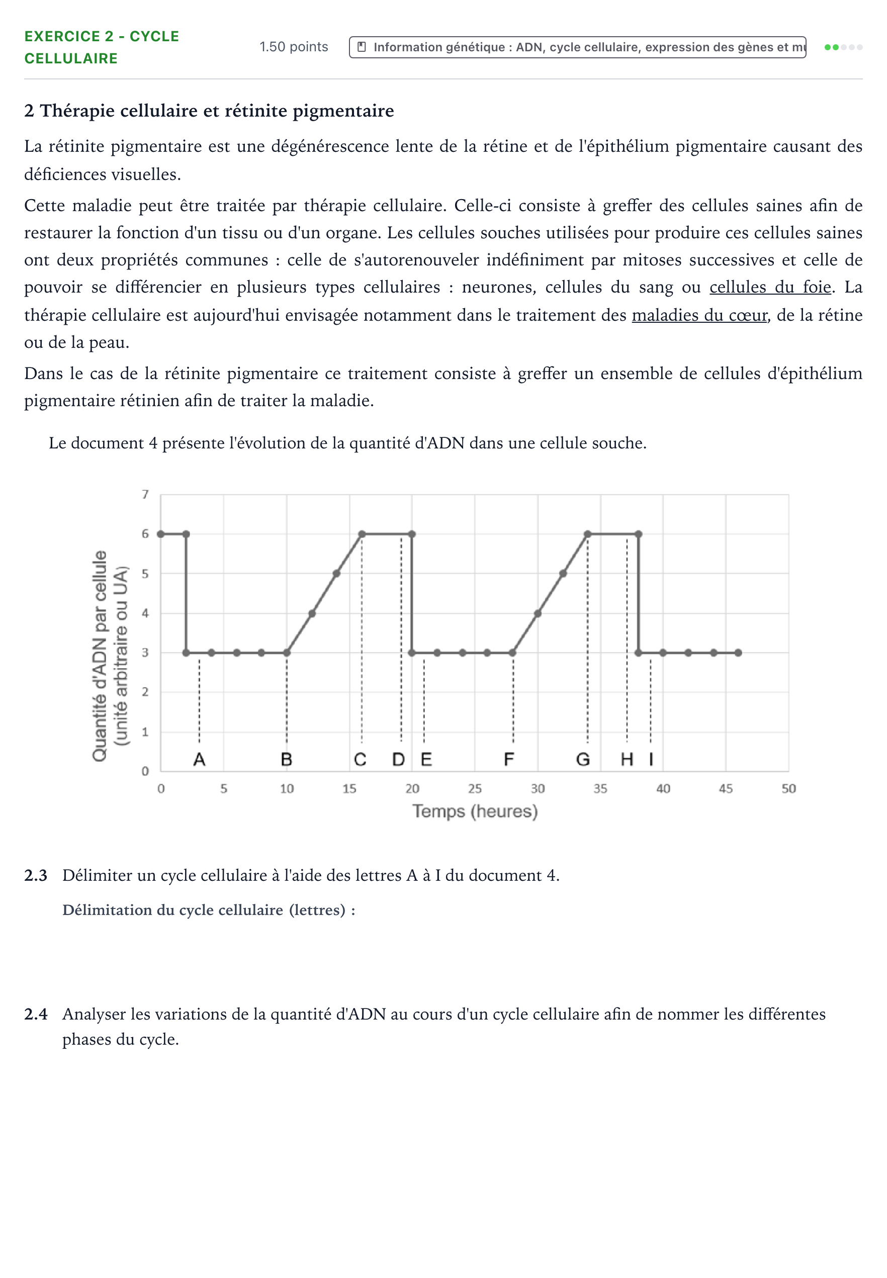 Énoncé: Exercice 2 - Cycle cellulaire · Bac ST2S Chimie, Biologie et Physiopathologie Humaines Métropole remplacement 2025