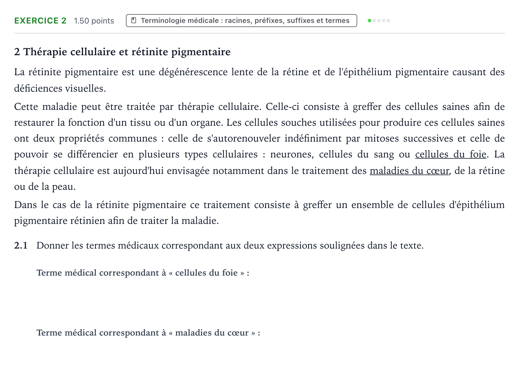 Énoncé: Exercice 2 - Terminologie médicale · Bac ST2S Chimie, Biologie et Physiopathologie Humaines Métropole remplacement 2025