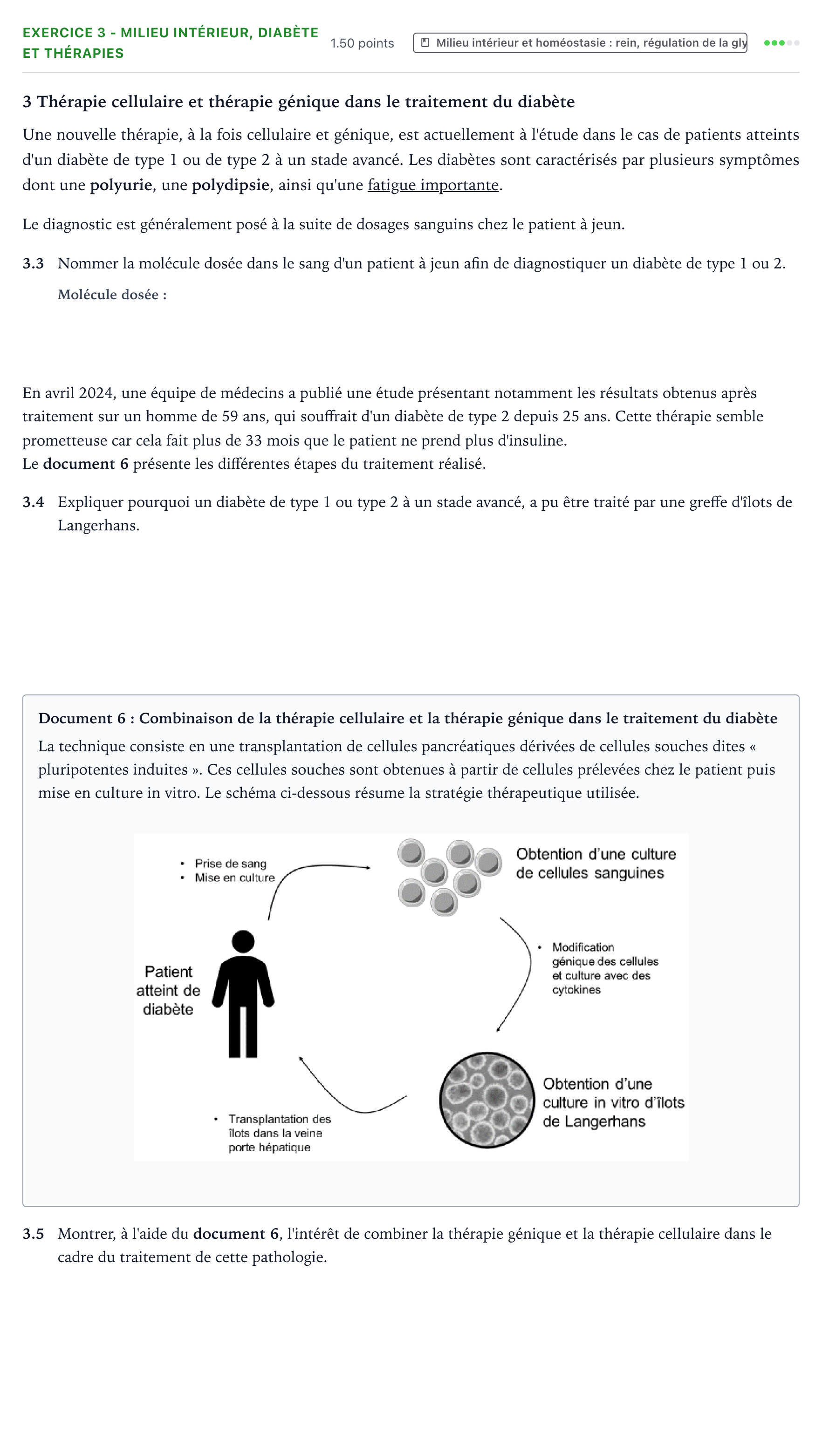 Énoncé: Exercice 3 - Milieu intérieur, diabète et thérapies · Bac ST2S Chimie, Biologie et Physiopathologie Humaines Métropole remplacement 2025