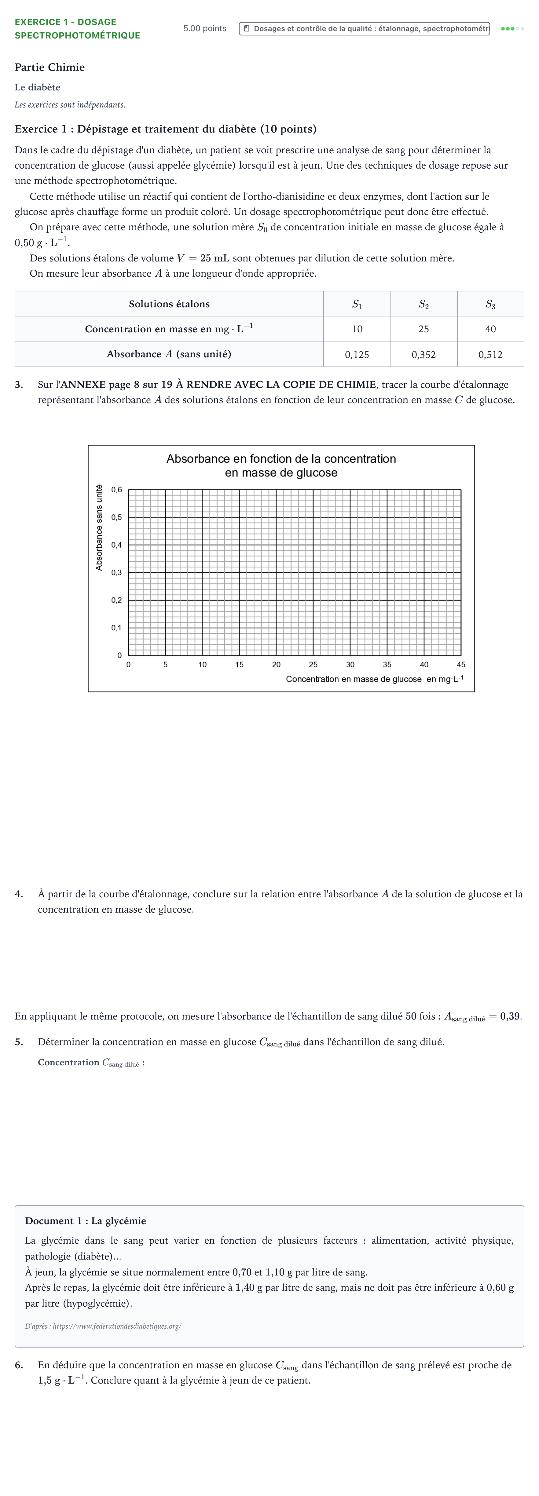 Énoncé: Exercice 1 - Dosage spectrophotométrique · Bac ST2S Chimie, Biologie et Physiopathologie Humaines Métropole remplacement 2025
