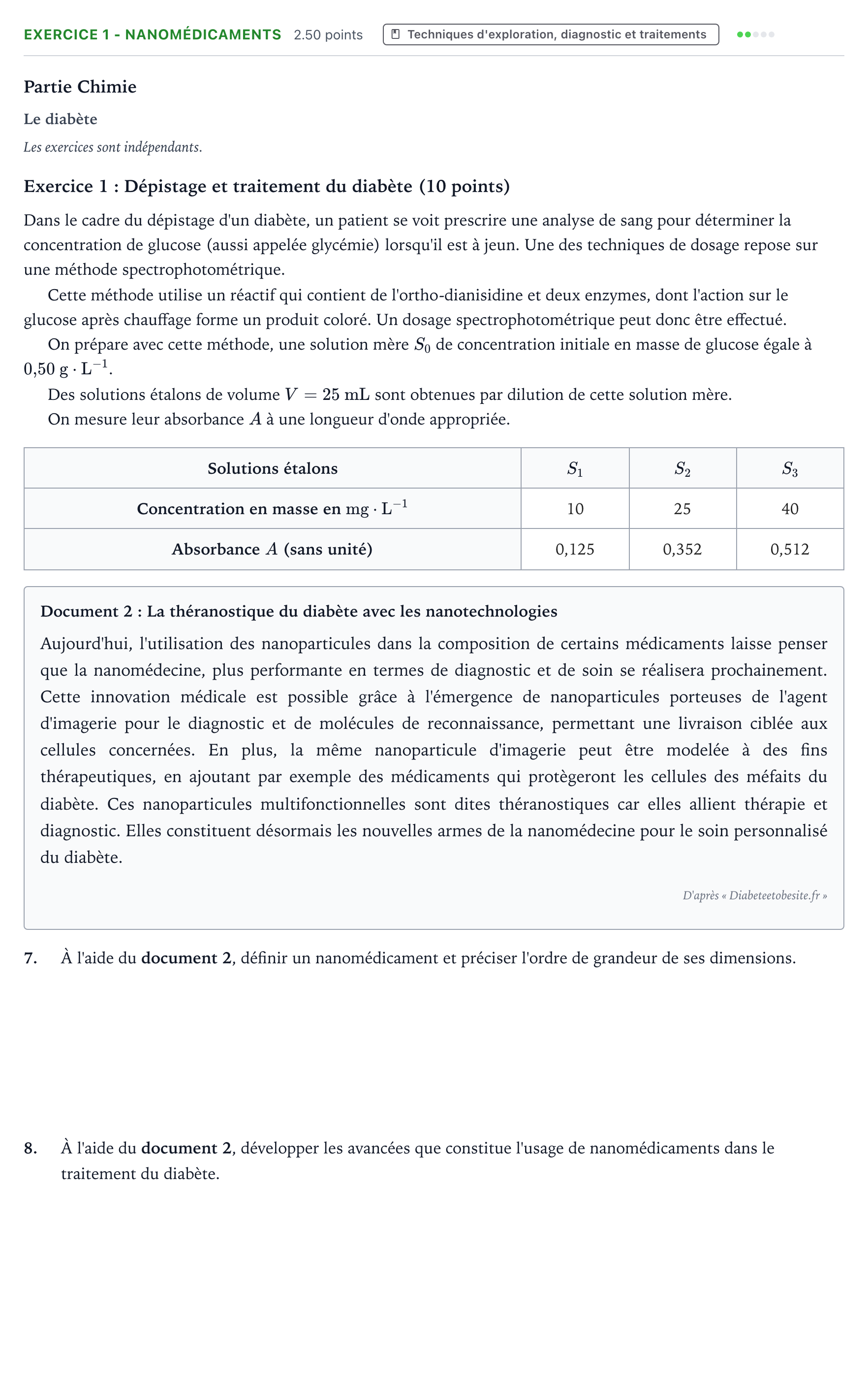 Énoncé: Exercice 1 - Nanomédicaments · Bac ST2S Chimie, Biologie et Physiopathologie Humaines Métropole remplacement 2025