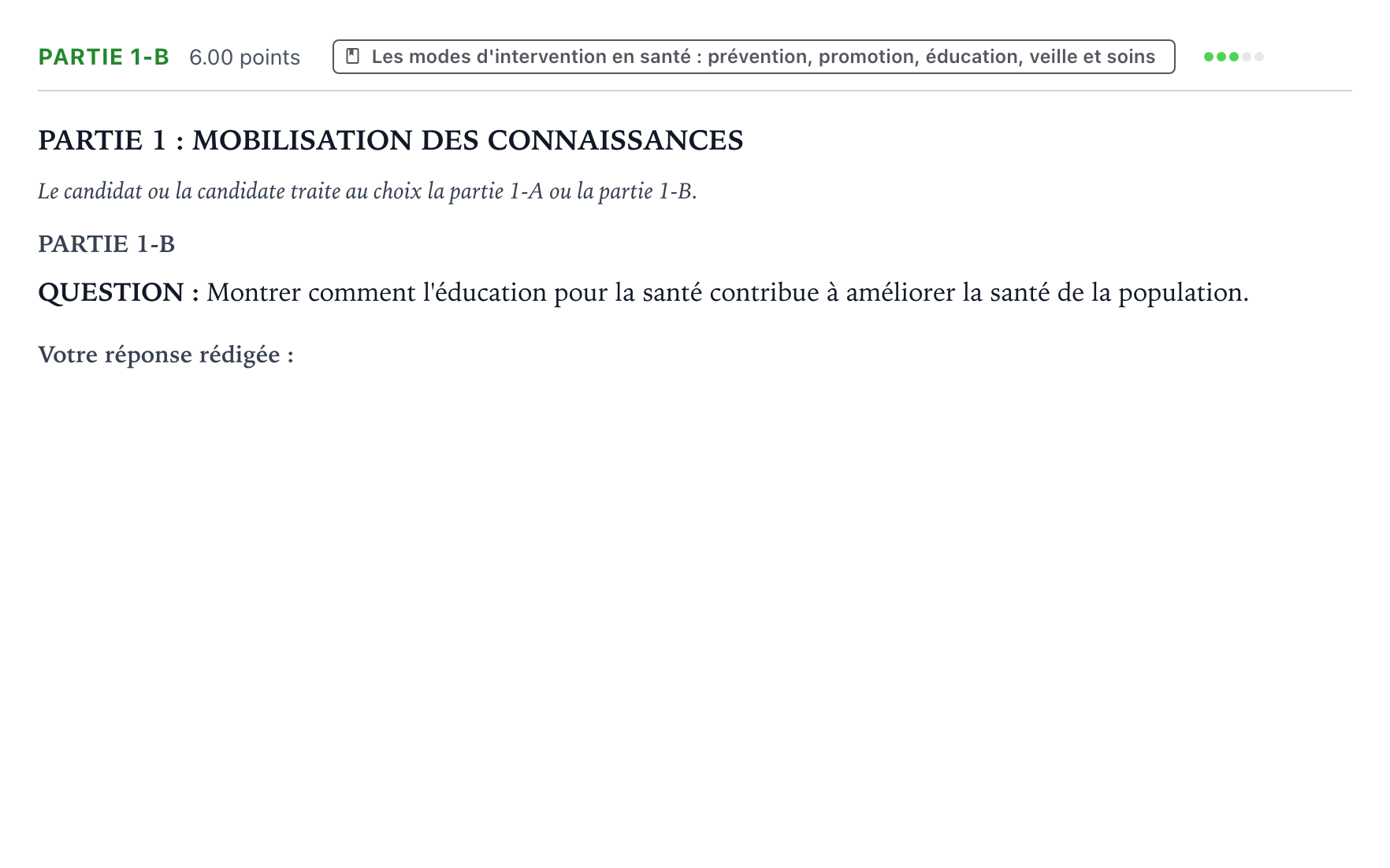 Énoncé: Partie 1-B · Bac ST2S Sciences et Techniques Sanitaires et Sociales Métropole remplacement 2022