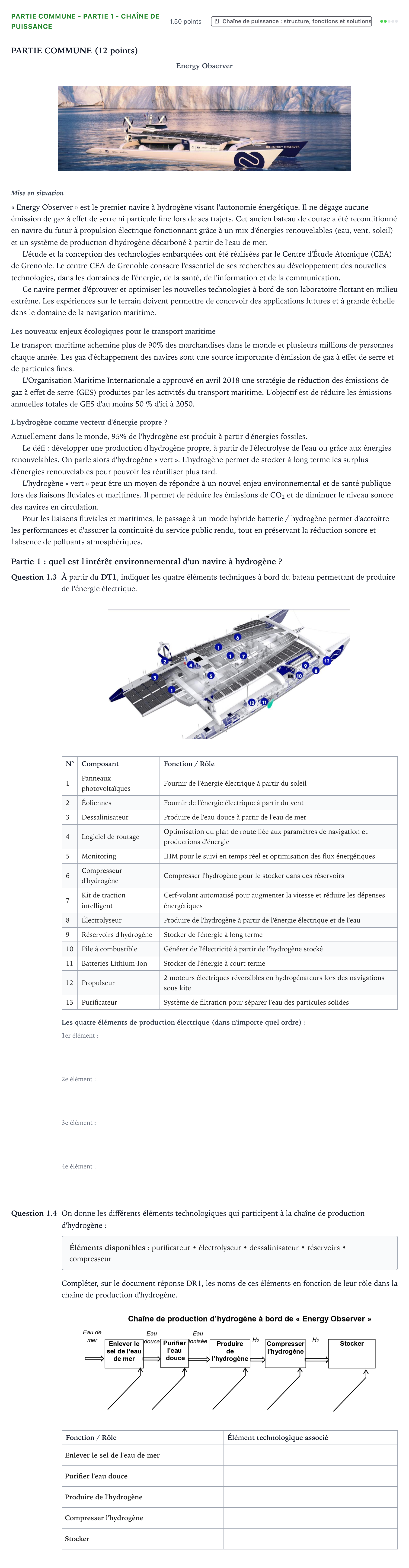 Énoncé: Partie commune - Partie 1 - Chaîne de puissance · Bac STI2D Ingénierie, Innovation et Développement Durable Métropole remplacement - AC 2022