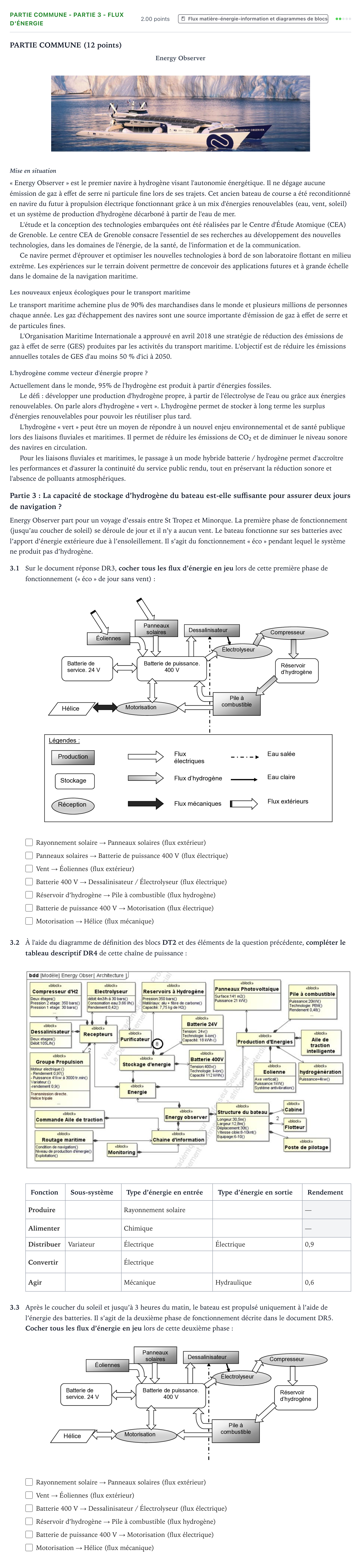 Énoncé: Partie commune - Partie 3 - Flux d'énergie · Bac STI2D Ingénierie, Innovation et Développement Durable Métropole remplacement - AC 2022