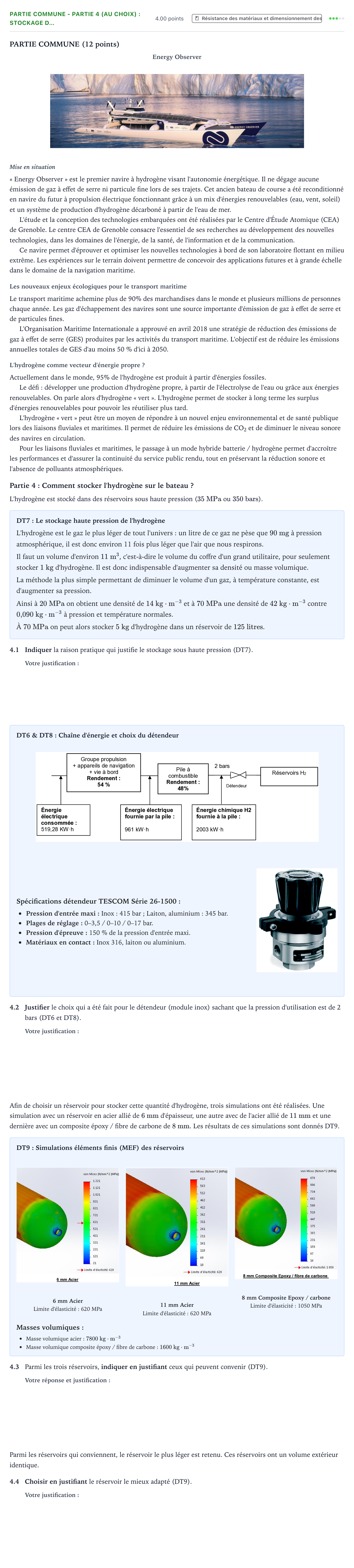 Énoncé: Partie commune - Partie 4 (au choix) : Stockage d… · Bac STI2D Ingénierie, Innovation et Développement Durable Métropole remplacement - AC 2022