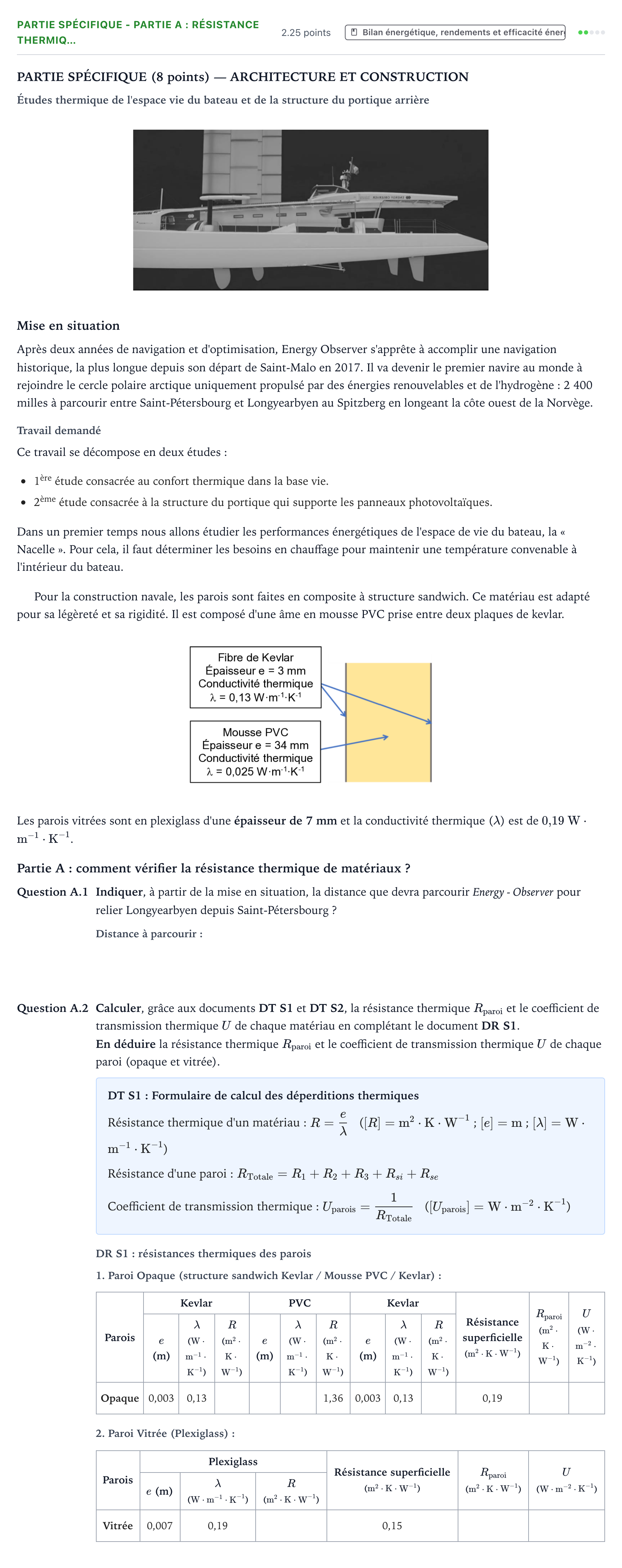 Énoncé: Partie spécifique - Partie A : Résistance thermiq… · Bac STI2D Ingénierie, Innovation et Développement Durable Métropole remplacement - AC 2022