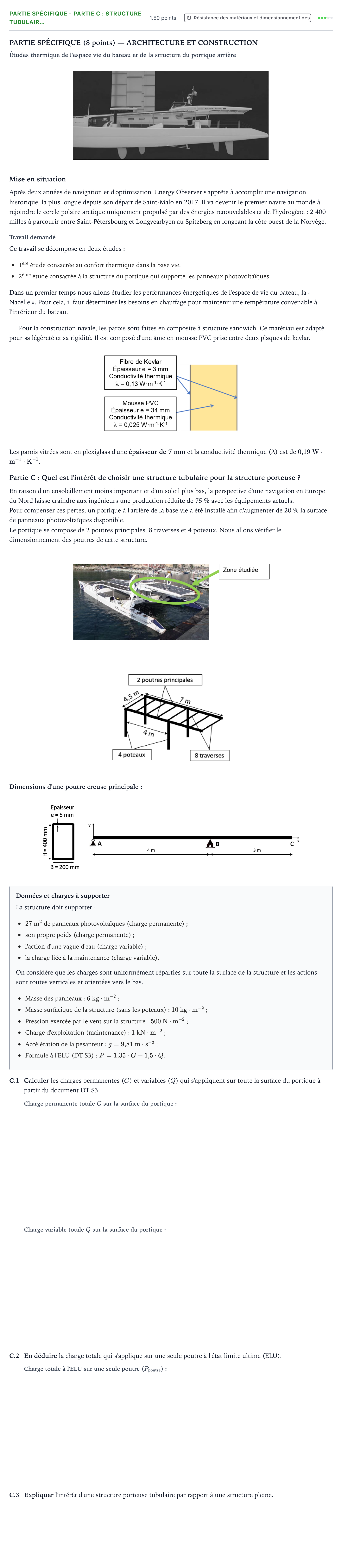 Énoncé: Partie spécifique - Partie C : Structure tubulair… · Bac STI2D Ingénierie, Innovation et Développement Durable Métropole remplacement - AC 2022