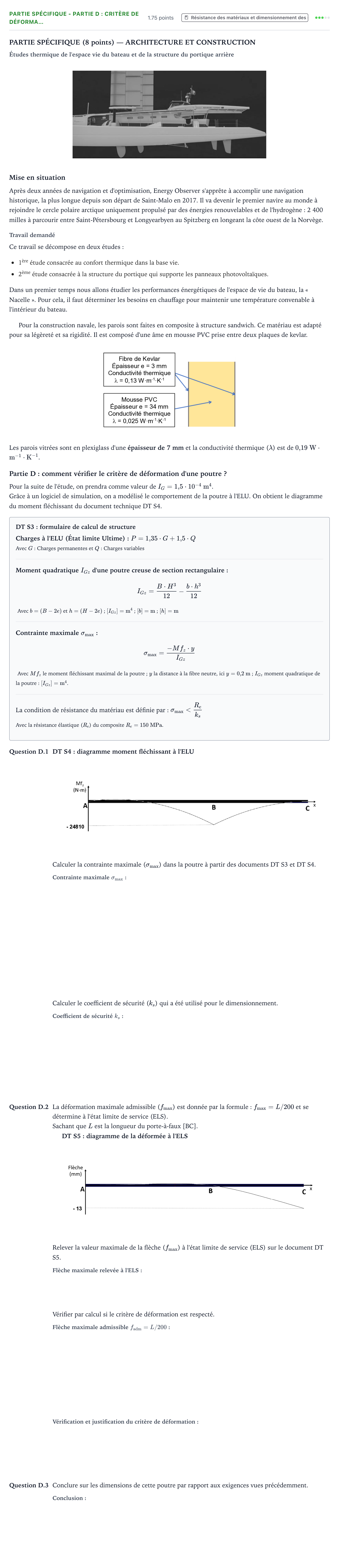 Énoncé: Partie spécifique - Partie D : Critère de déforma… · Bac STI2D Ingénierie, Innovation et Développement Durable Métropole remplacement - AC 2022
