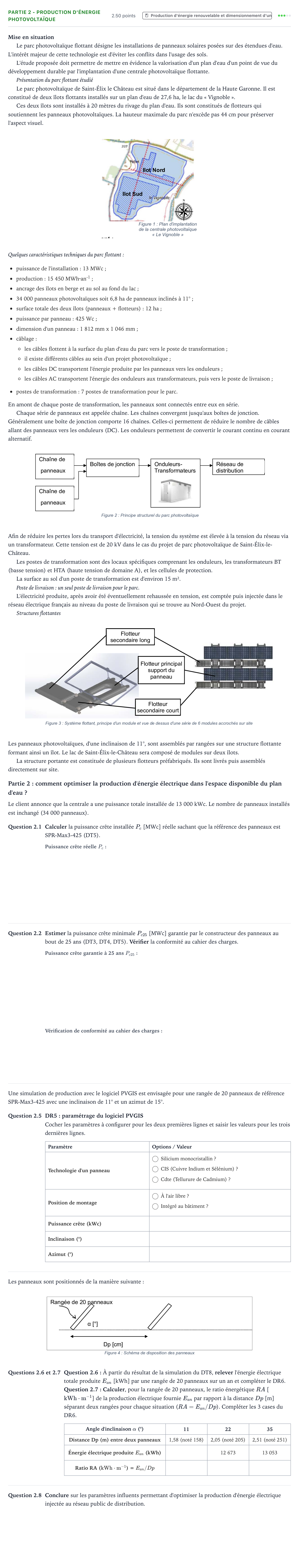 Énoncé: Partie 2 - Production d'énergie photovoltaïque · Bac STI2D Ingénierie, Innovation et Développement Durable Métropole remplacement - AC 2024