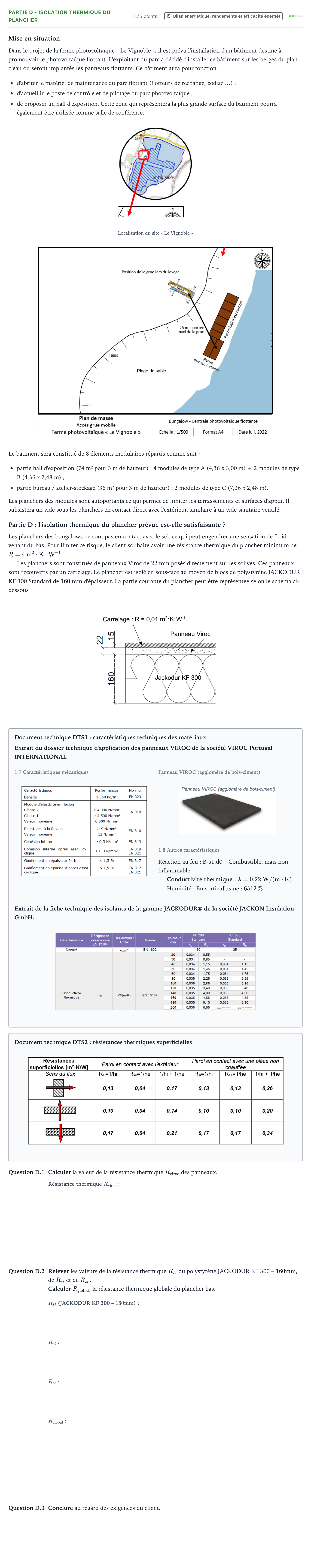 Énoncé: Partie D - Isolation thermique du plancher · Bac STI2D Ingénierie, Innovation et Développement Durable Métropole remplacement - AC 2024