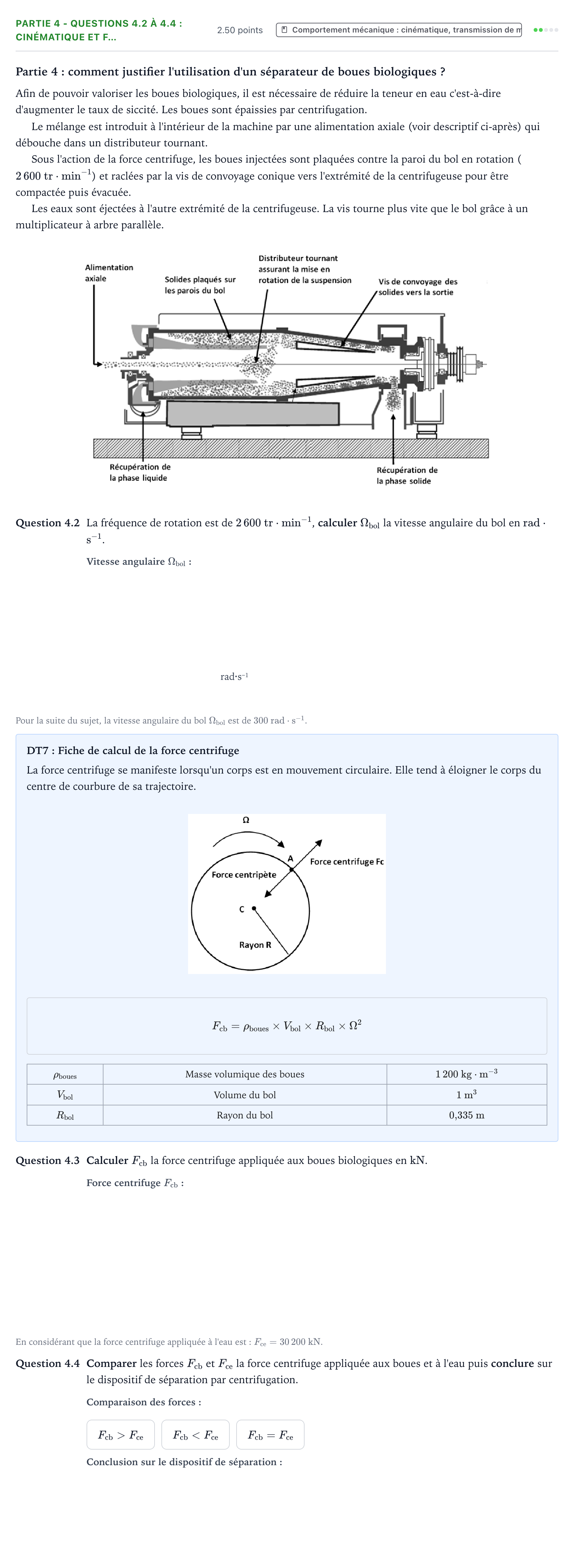 Énoncé: Partie 4 - Questions 4.2 à 4.4 : Cinématique et f… · Bac STI2D Ingénierie, Innovation et Développement Durable Métropole remplacement - AC 2025