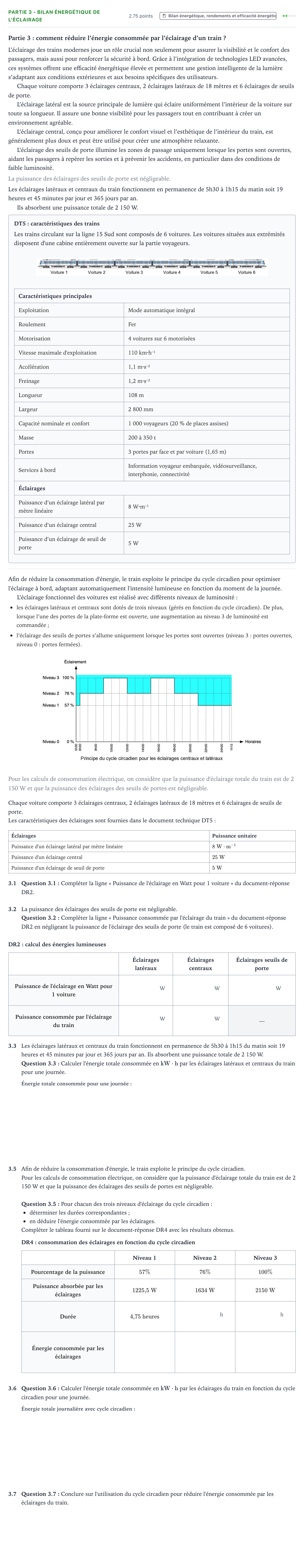 Énoncé: Partie 3 - Bilan énergétique de l'éclairage · Bac STI2D Ingénierie, Innovation et Développement Durable Métropole remplacement - AC 2026