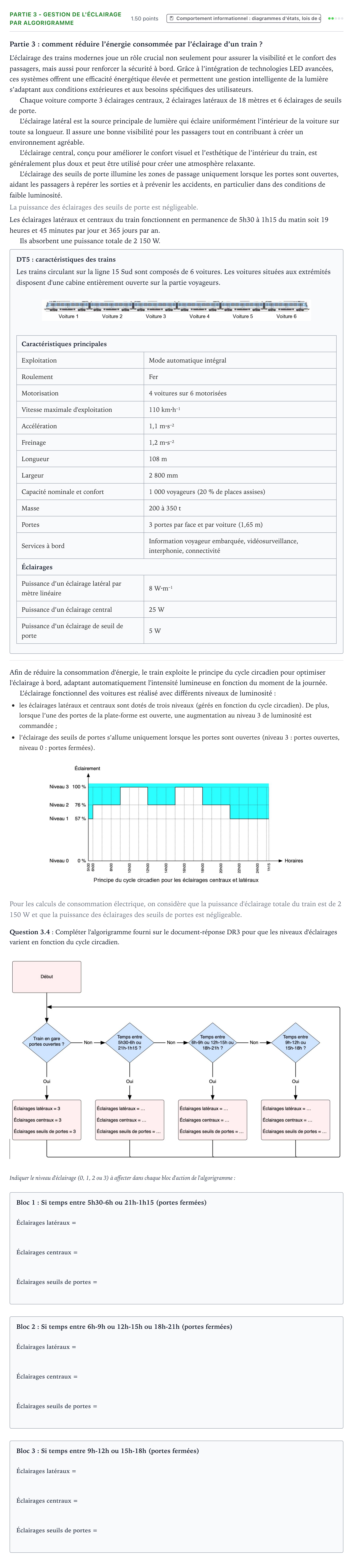 Énoncé: Partie 3 - Gestion de l'éclairage par algorigramme · Bac STI2D Ingénierie, Innovation et Développement Durable Métropole remplacement - AC 2026