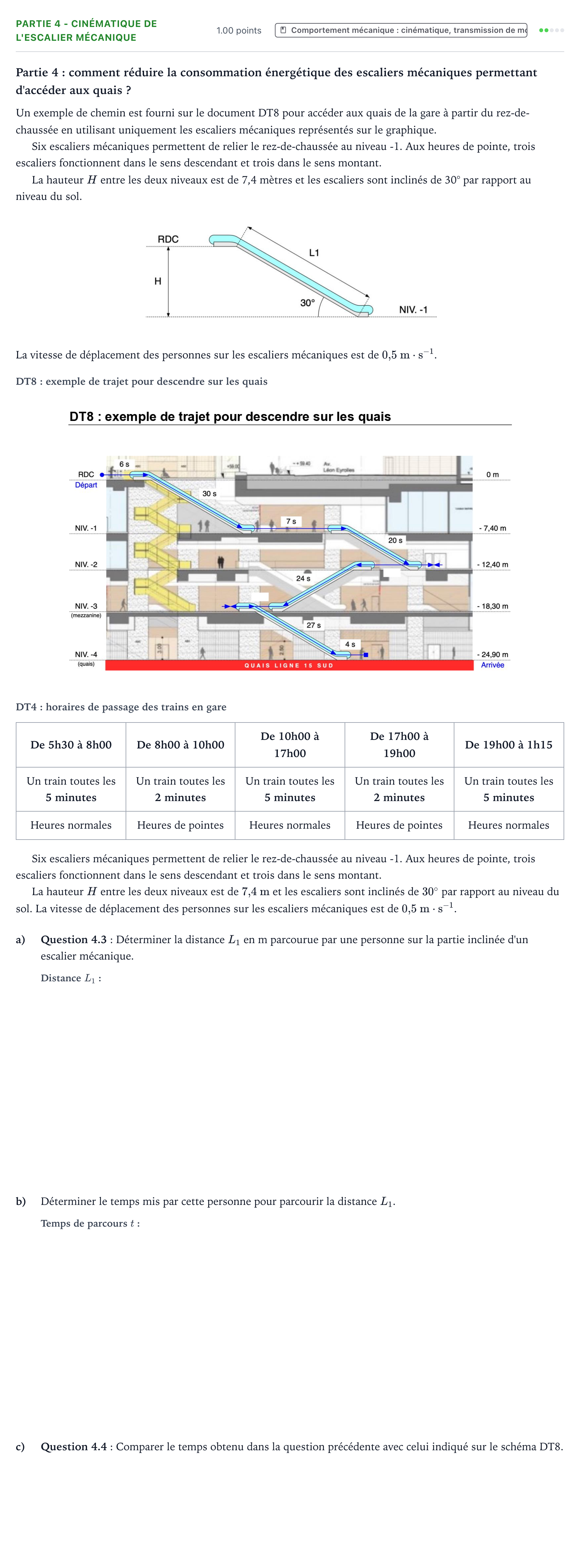 Énoncé: Partie 4 - Cinématique de l'escalier mécanique · Bac STI2D Ingénierie, Innovation et Développement Durable Métropole remplacement - AC 2026
