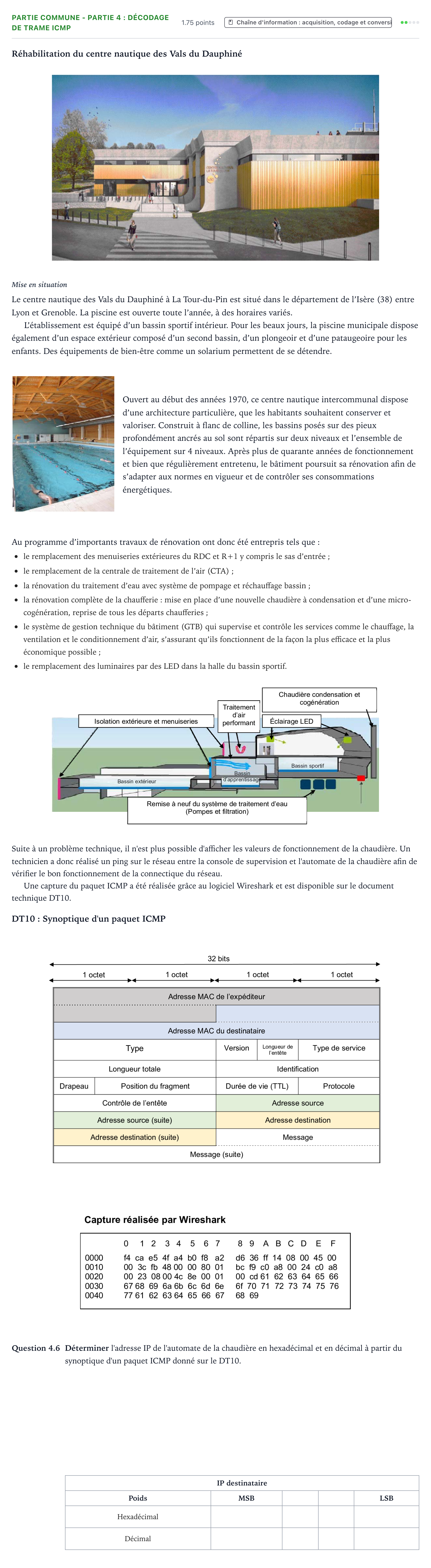 Énoncé: Partie commune - Partie 4 : Décodage de trame ICMP · Bac STI2D Ingénierie, Innovation et Développement Durable Métropole Candidat libre - EE 2021