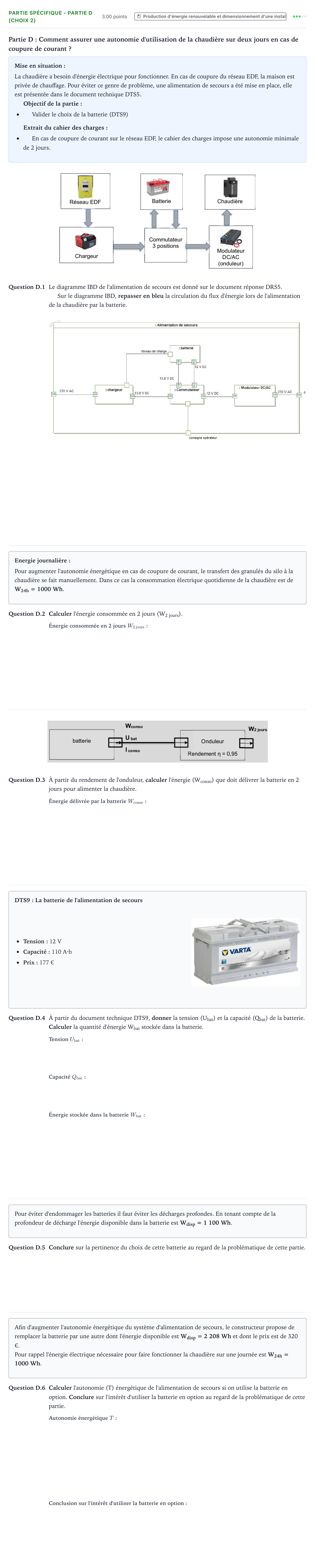 Énoncé: Partie spécifique - Partie D (Choix 2) · Bac STI2D Ingénierie, Innovation et Développement Durable Métropole remplacement - EE 2021