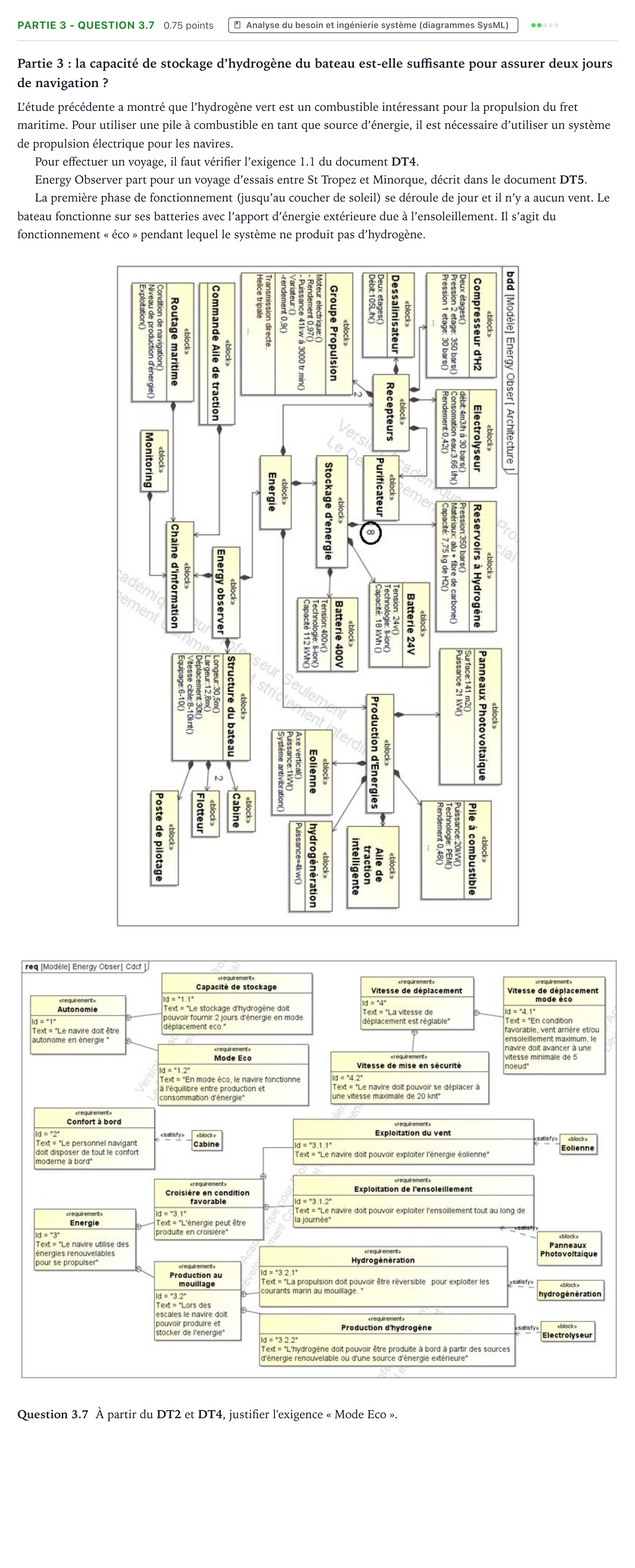 Énoncé: Partie 3 - Question 3.7 · Bac STI2D Ingénierie, Innovation et Développement Durable Métropole remplacement - EE 2022
