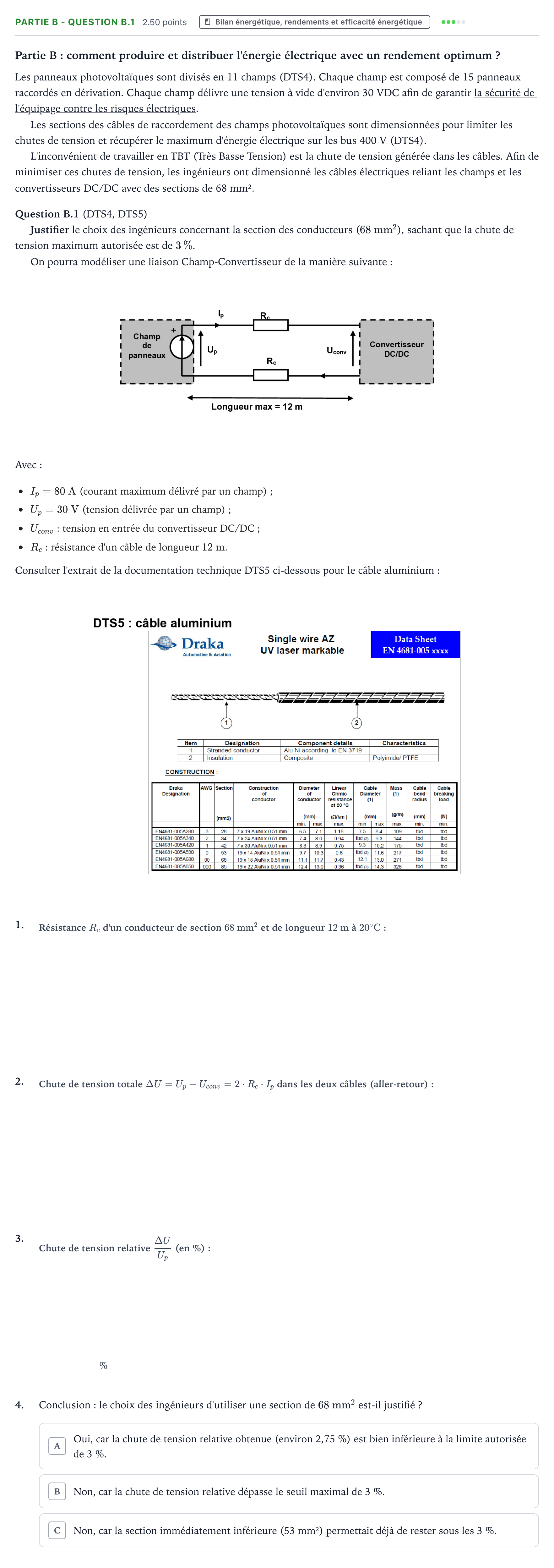 Énoncé: Partie B - Question B.1 · Bac STI2D Ingénierie, Innovation et Développement Durable Métropole remplacement - EE 2022